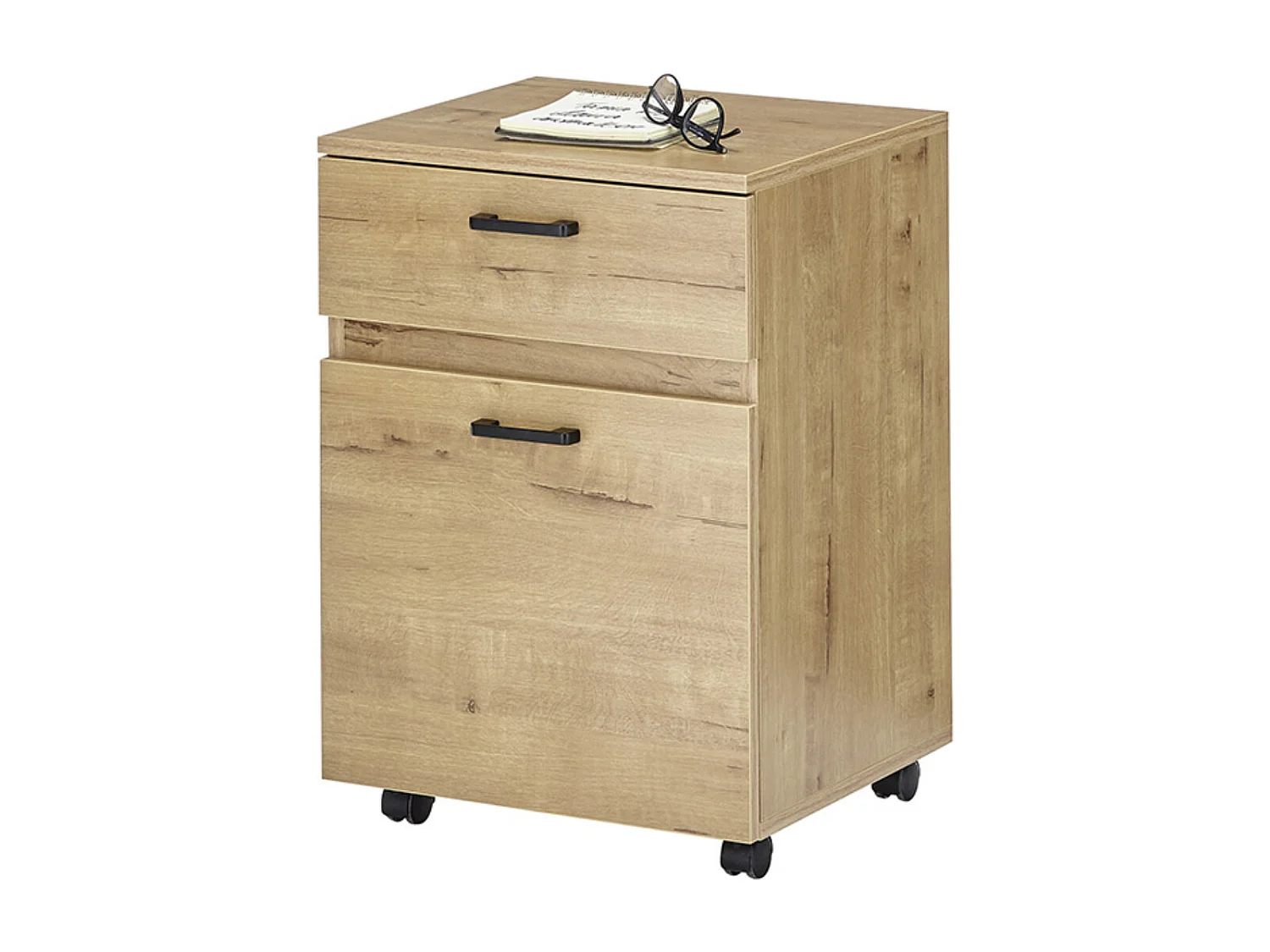 Caisson de bureau coloris chêne et métal noir - Longueur 45 x Hauteur 65 x Profondeur 40 cm