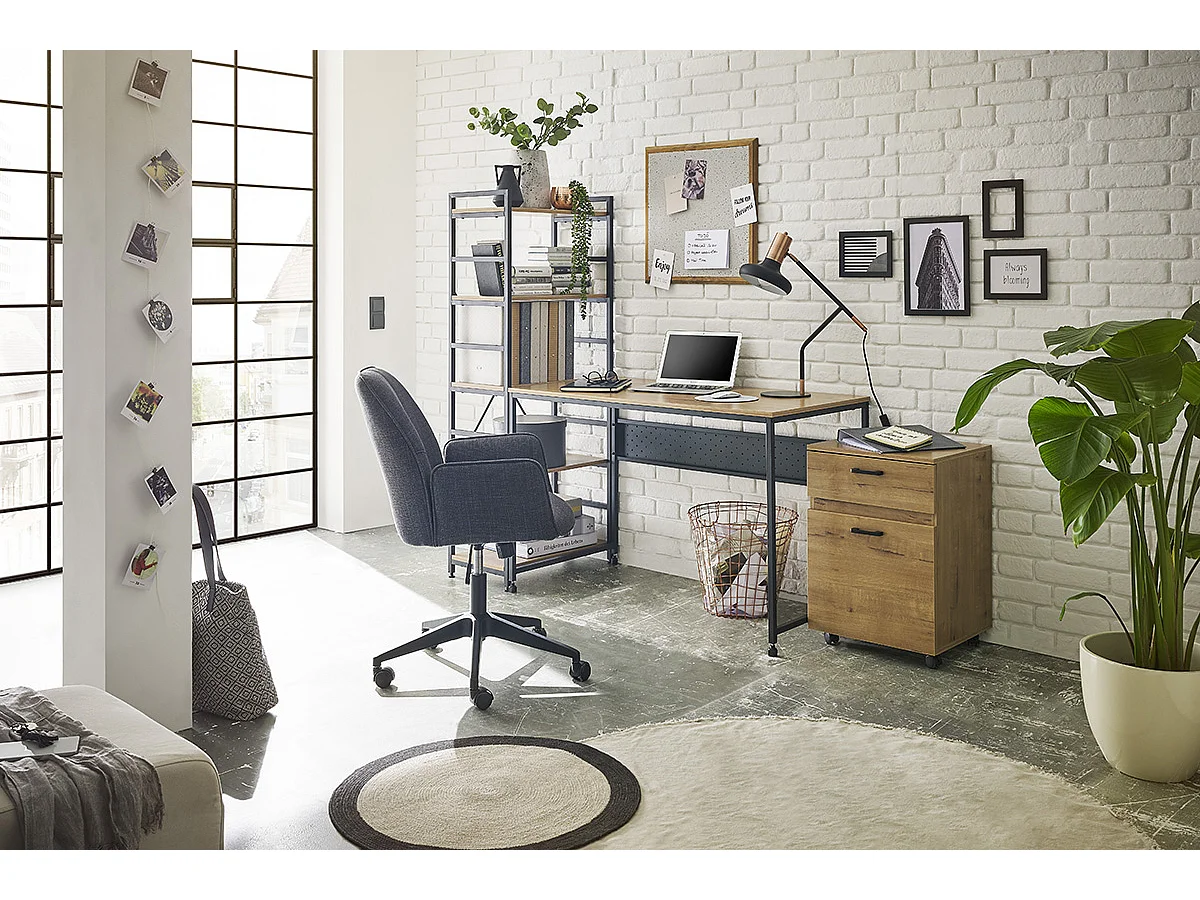 Caisson de bureau coloris chêne et métal noir - Longueur 45 x Hauteur 65 x Profondeur 40 cm