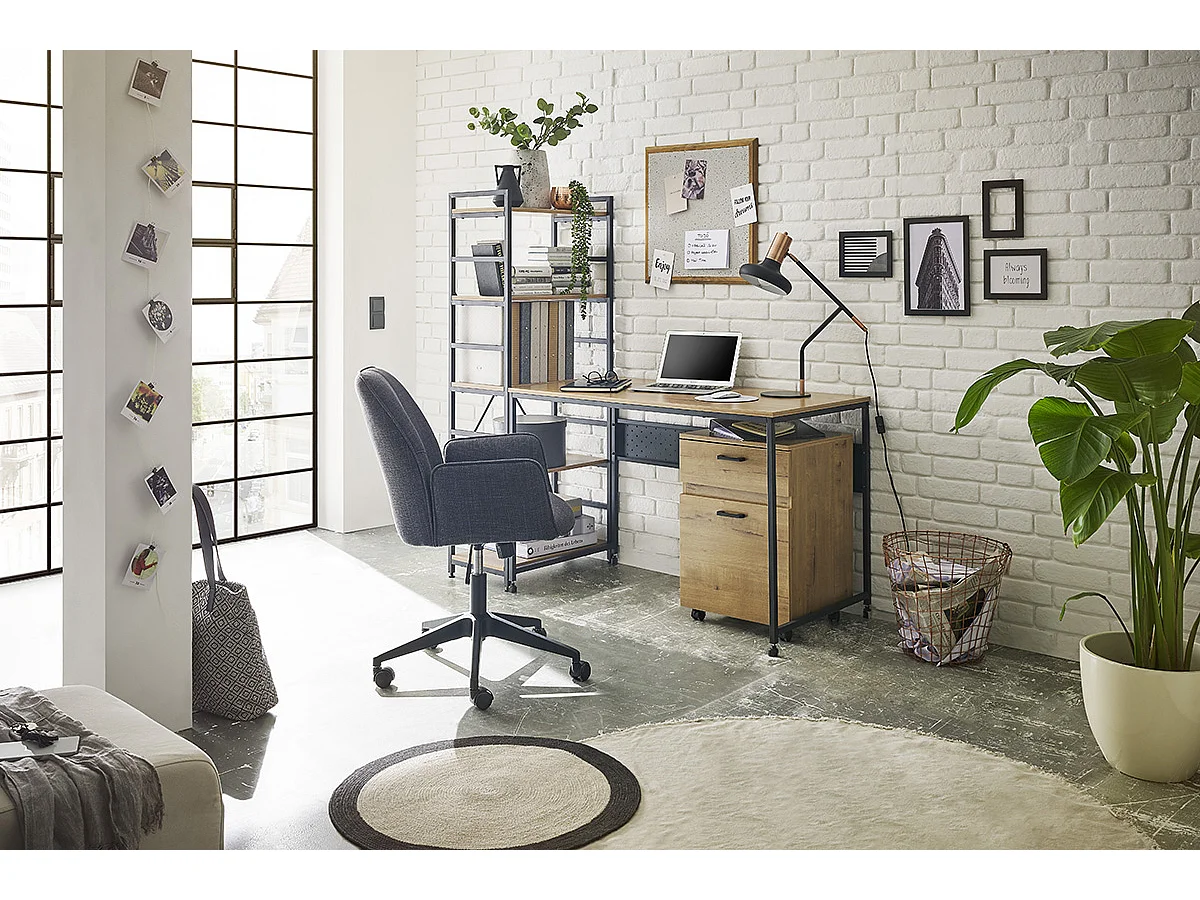 Caisson de bureau coloris chêne et métal noir - Longueur 45 x Hauteur 65 x Profondeur 40 cm