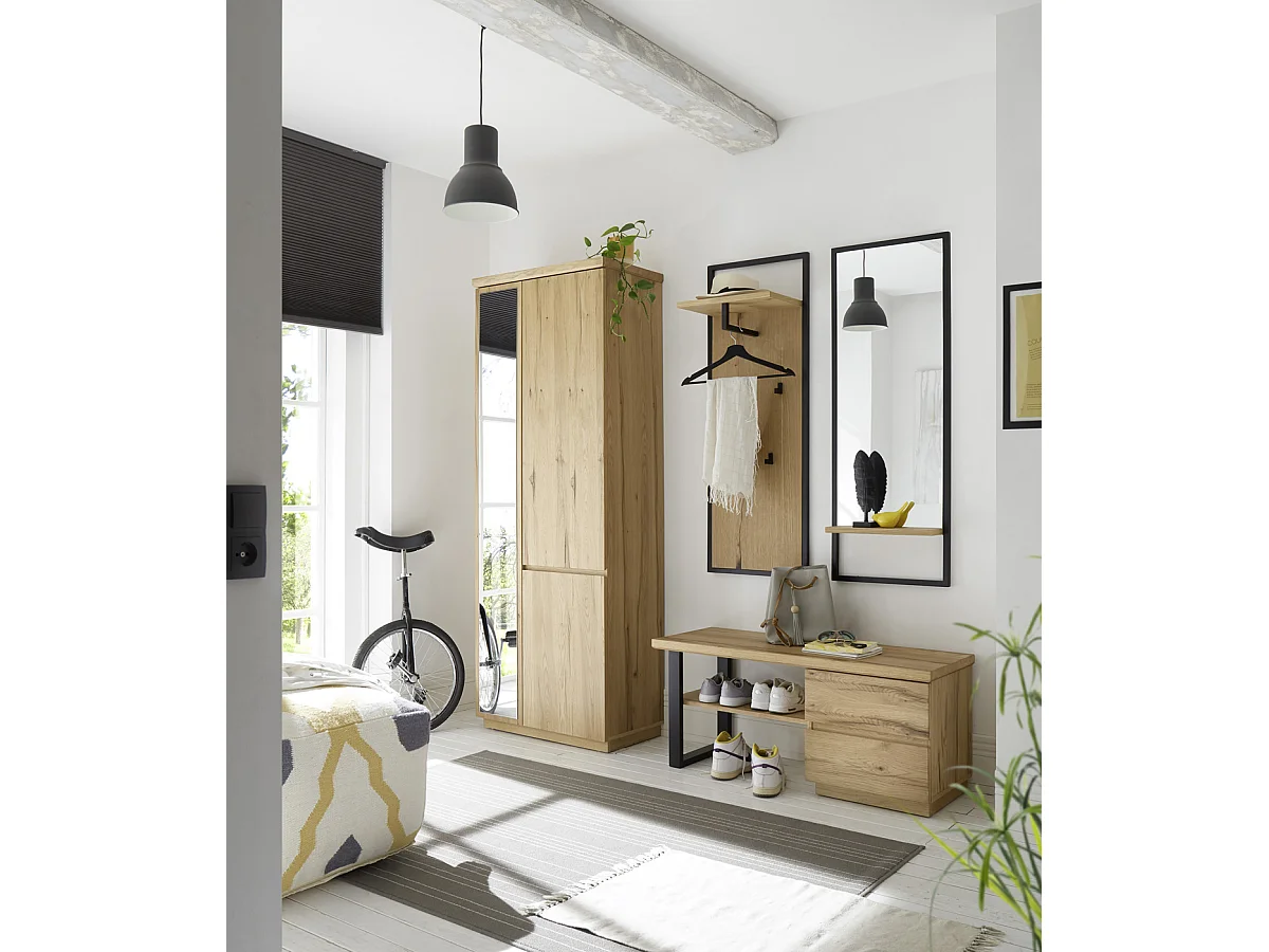 Armoire avec 3 portes coloris chêne - Longueur 75 x hauteur 195 x profondeur 41 cm