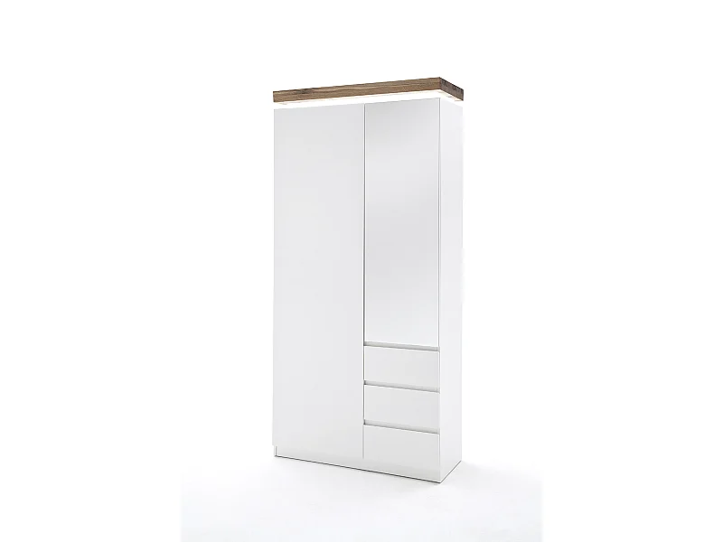 Armoire coloris laqué blanc mat dessus en chêne noueux huilé - L91 x H198 x P38 cm