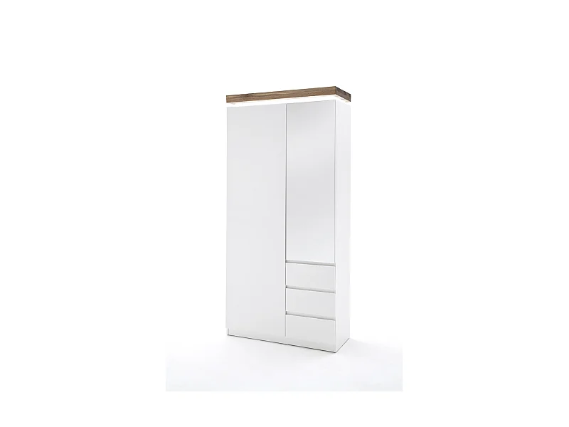 Armoire coloris laqué blanc mat dessus en chêne noueux huilé - L91 x H198 x P38 cm