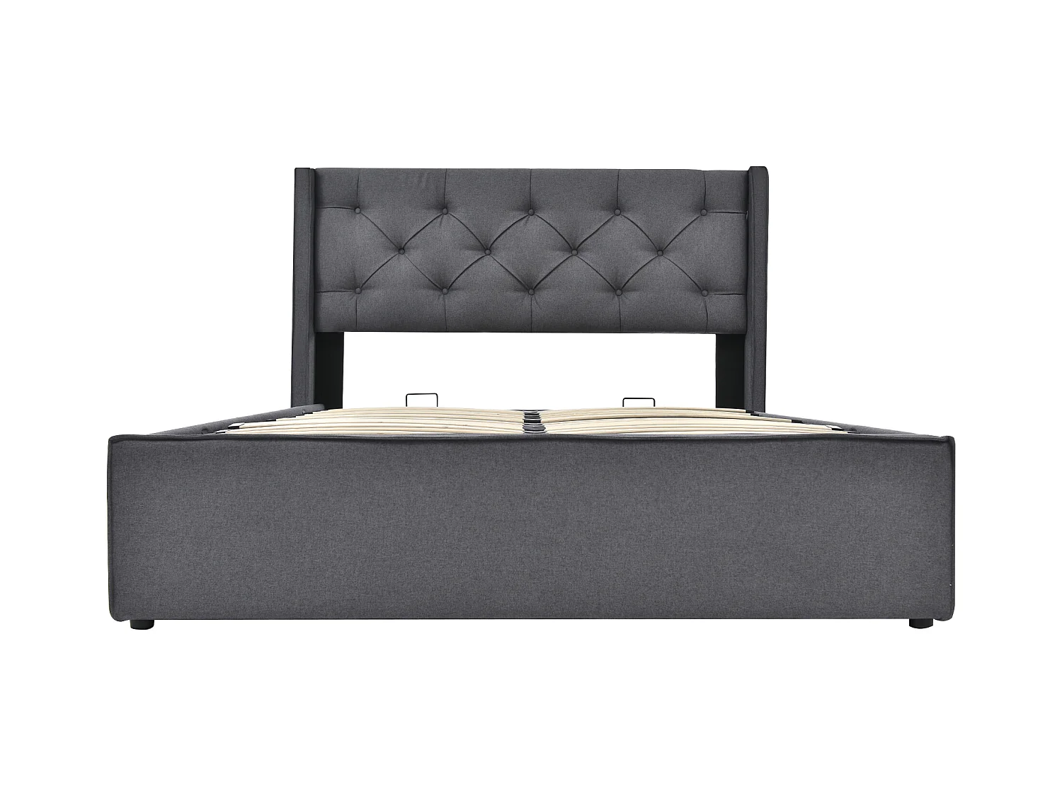 Letto contenitore 140x200 cm - Letto per adulti con rete a doghe in metallo - grigio - cotone - senza materasso