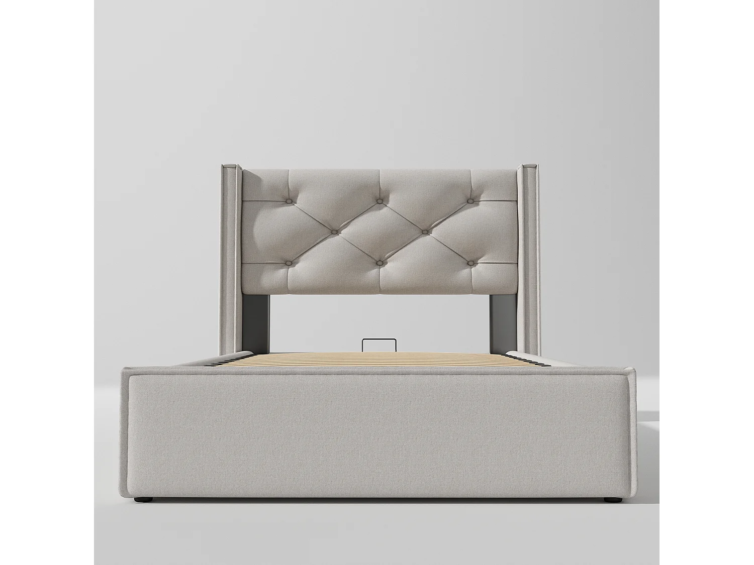 Lit coffre 90x200 cm - Lit simple avec sommier à lattes métalliques - gris clair - coton - sans matelas