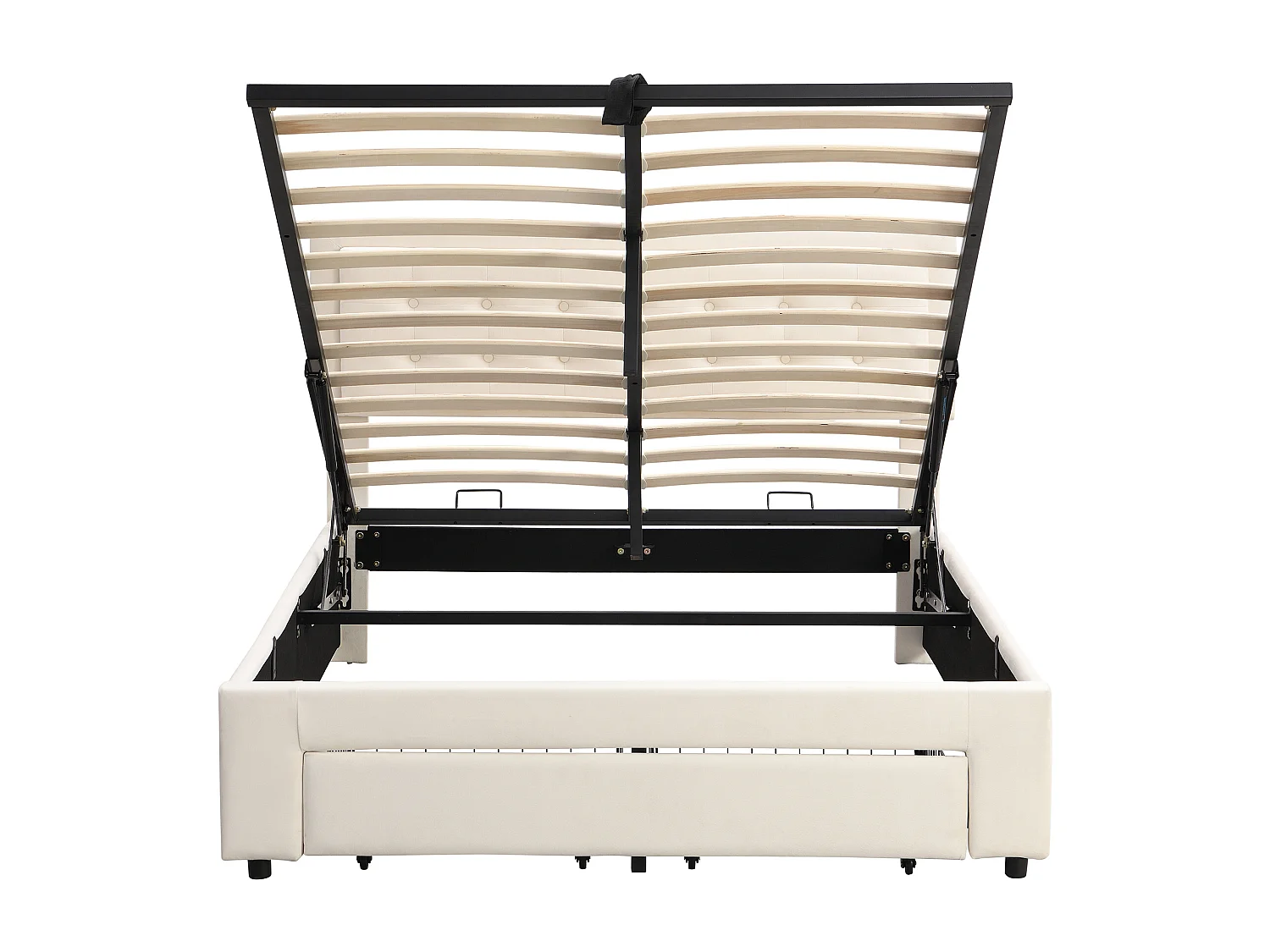 Lit coffre 140x200 cm - Lit adulte avec 2 tiroirs - tête de lit réglable - velours beige - sans matelas