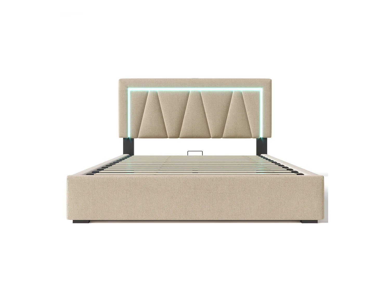 Lit coffre 160x200 cm - Lit adulte avec éclairage LED et recharge USB - lin beige - sans matelas