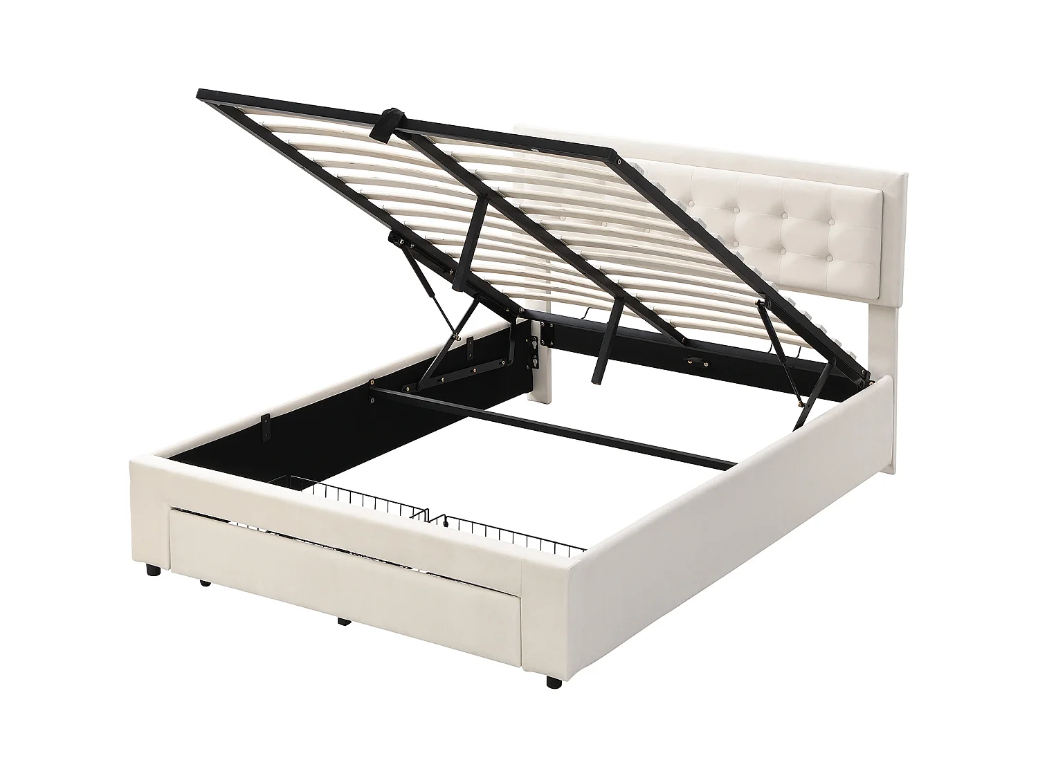Lit coffre 140x190 cm - Lit adulte avec tiroirs et tête de lit réglable - velours beige - sans matelas