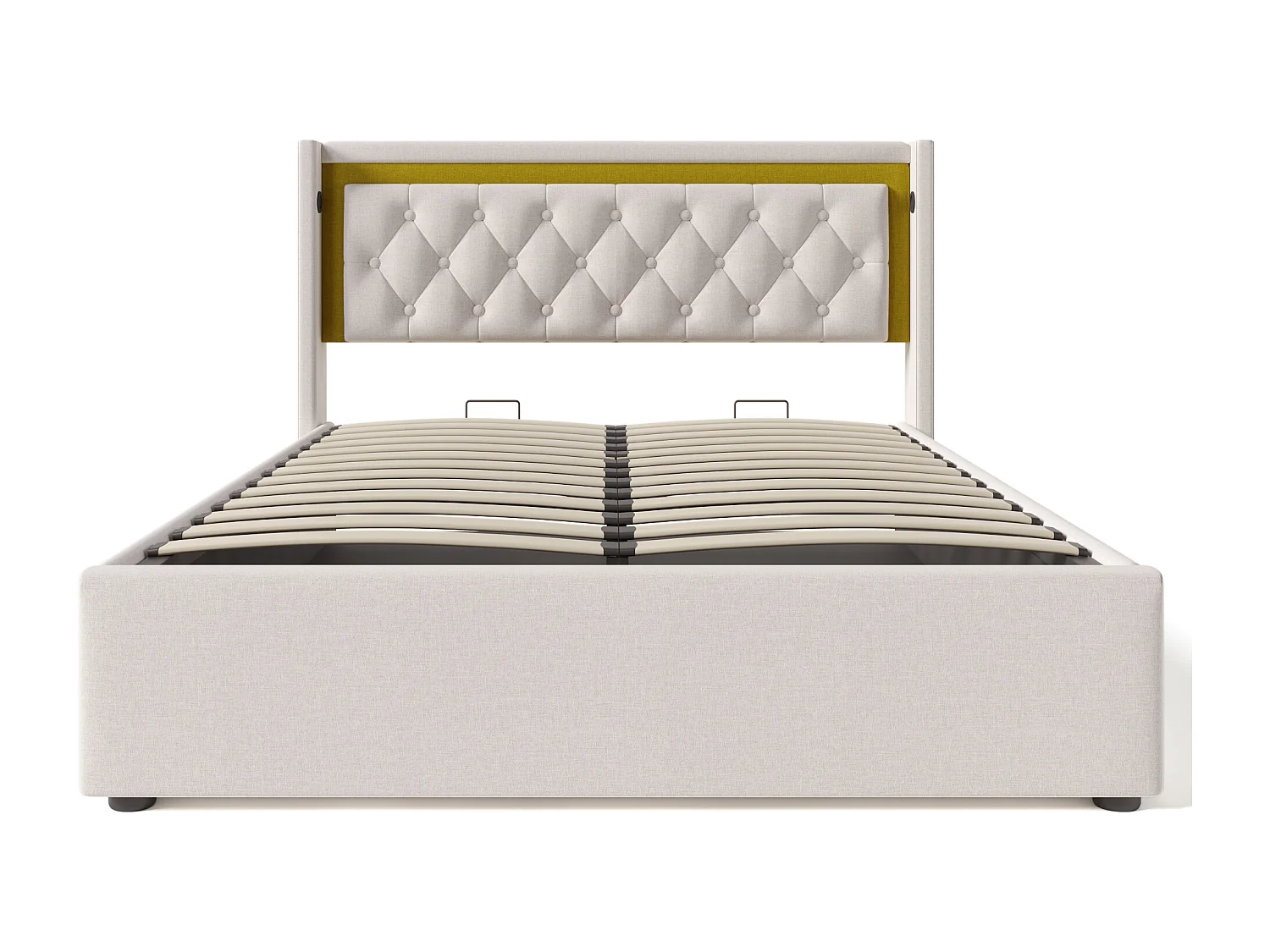 Lit coffre 140x200 cm - Lit adulte avec chargement USB et lumière LED - beige - coton - sans matelas