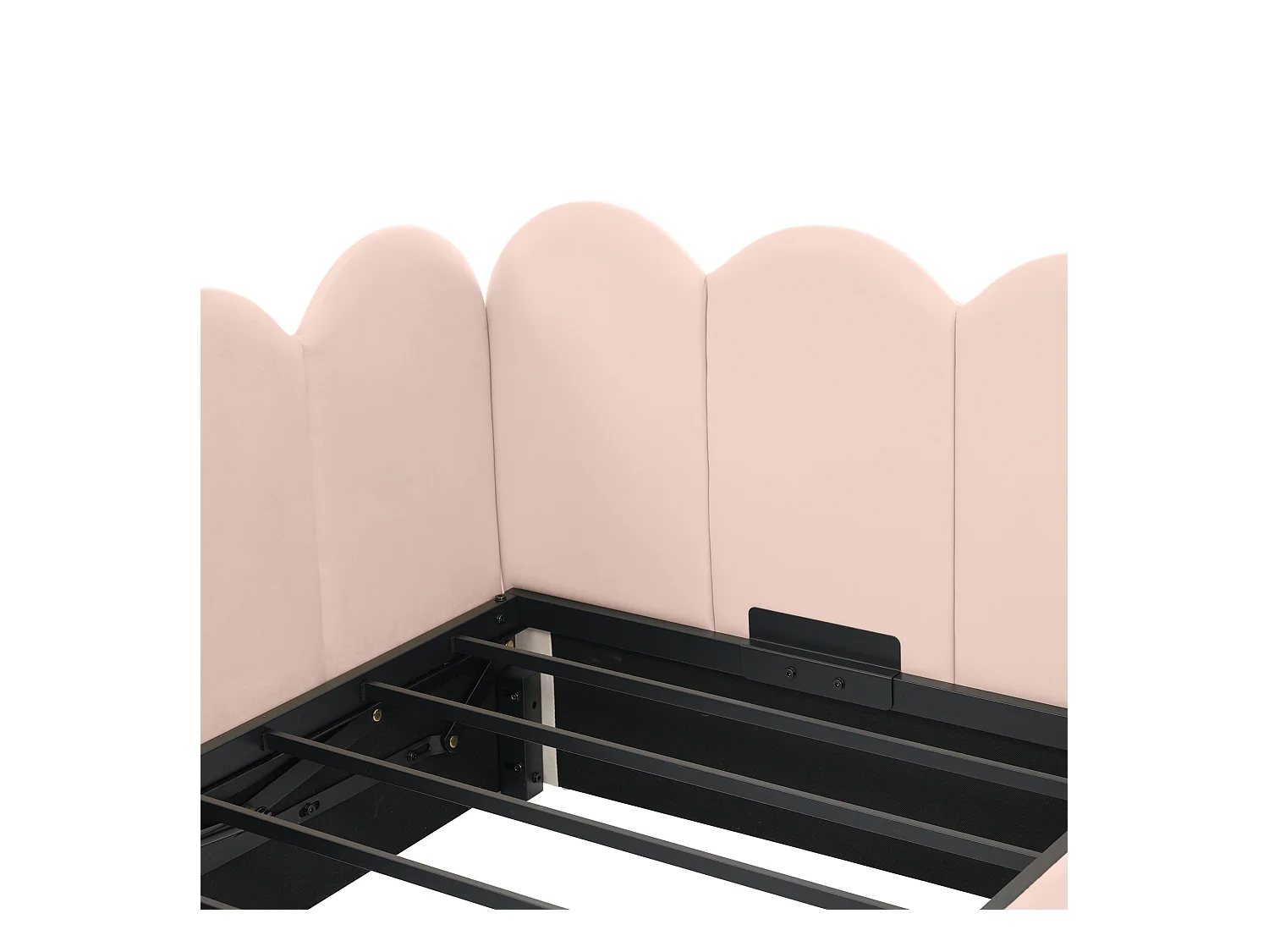 Lit coffre 90x200 cm - Lit enfant avec dossier rembourré - sommier à lattes métalliques - velours rose