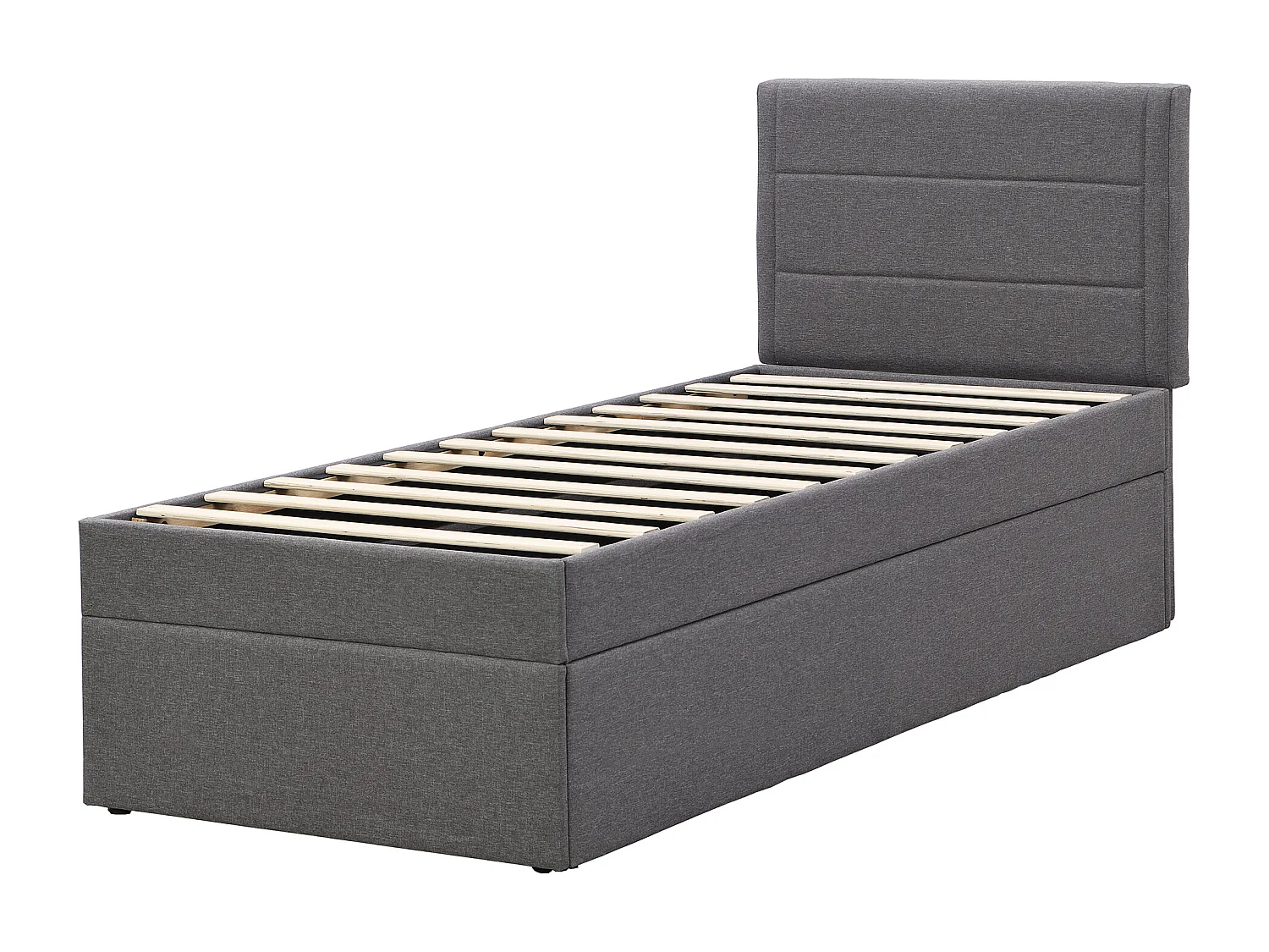 Lit coffre 90x200 cm - Lit enfant avec sommier à lattes - lin gris - sans matelas