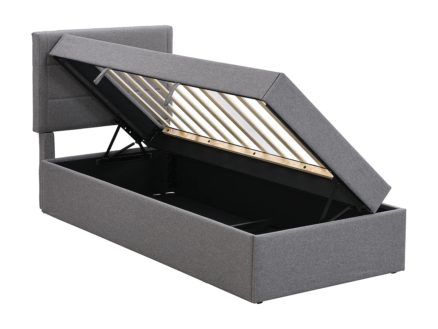 Lit coffre 90x200 cm - Lit enfant avec sommier à lattes - lin gris - sans matelas