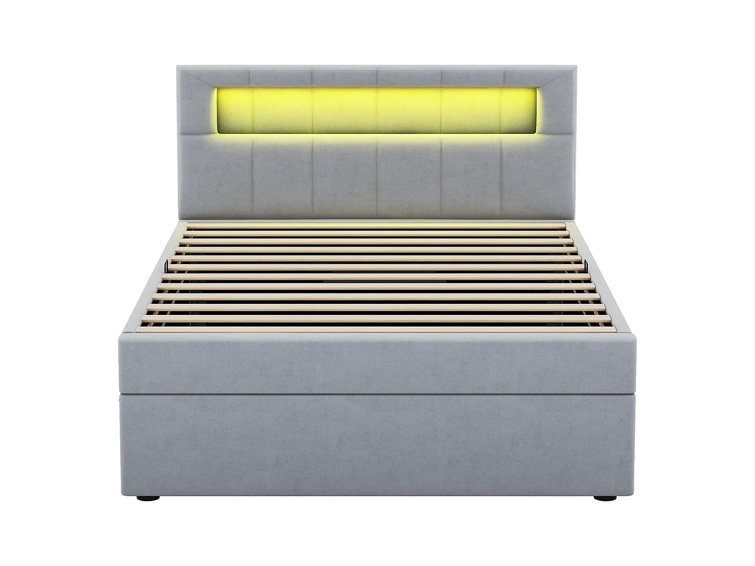 Lit coffre 90x200 cm - Lit enfant avec éclairage LED - tête de lit réglable - velours gris - sans matelas
