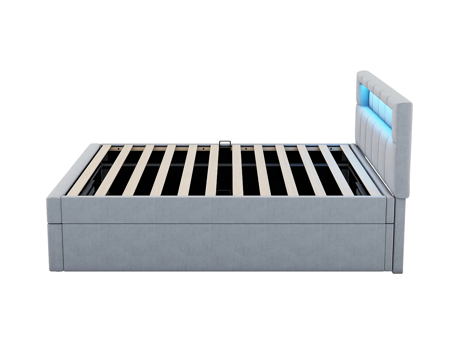 Lit coffre 90x200 cm - Lit enfant avec éclairage LED - tête de lit réglable - velours gris - sans matelas