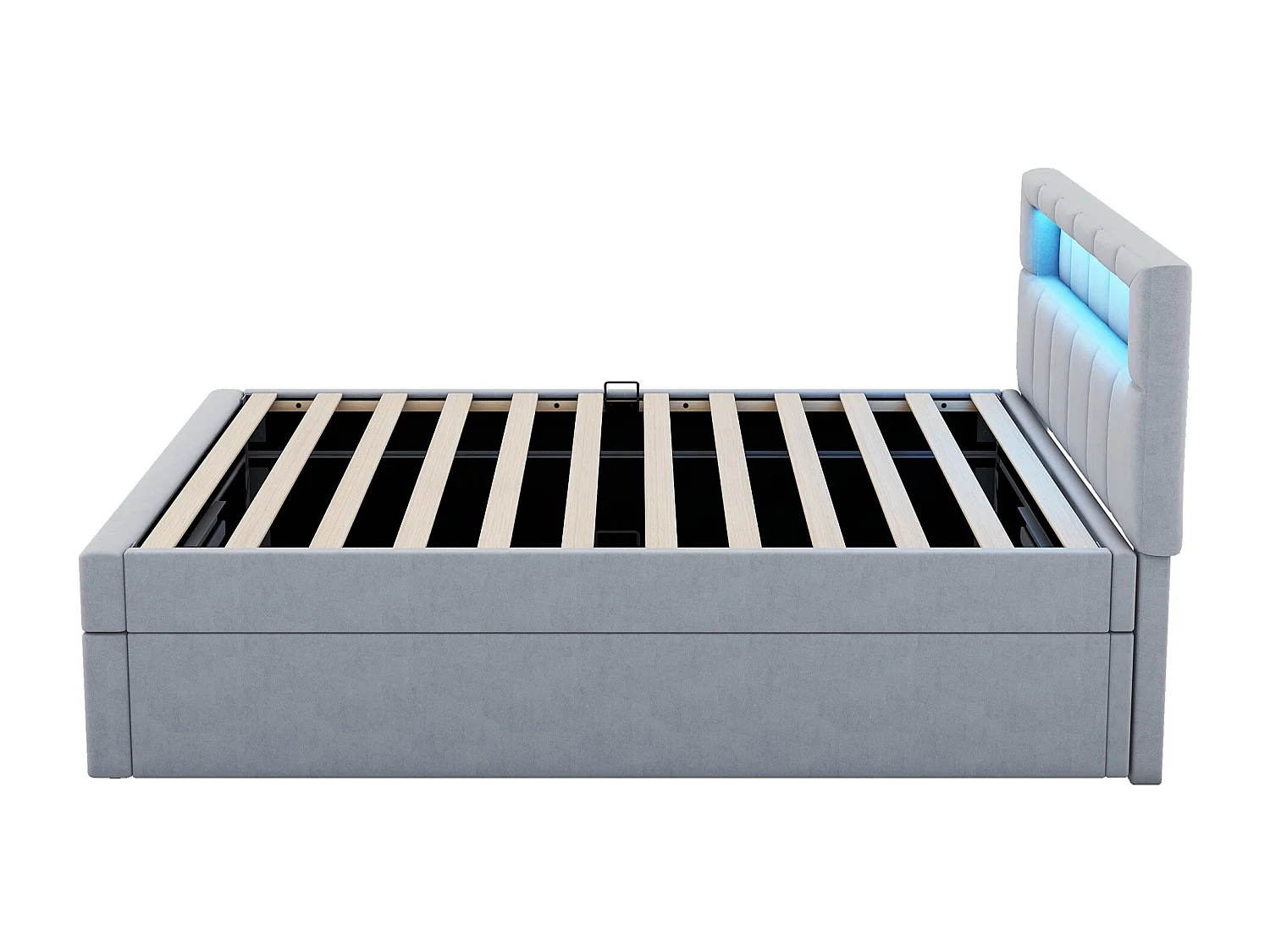 Lit coffre 90x200 cm - Lit enfant avec éclairage LED - tête de lit réglable - velours gris - sans matelas