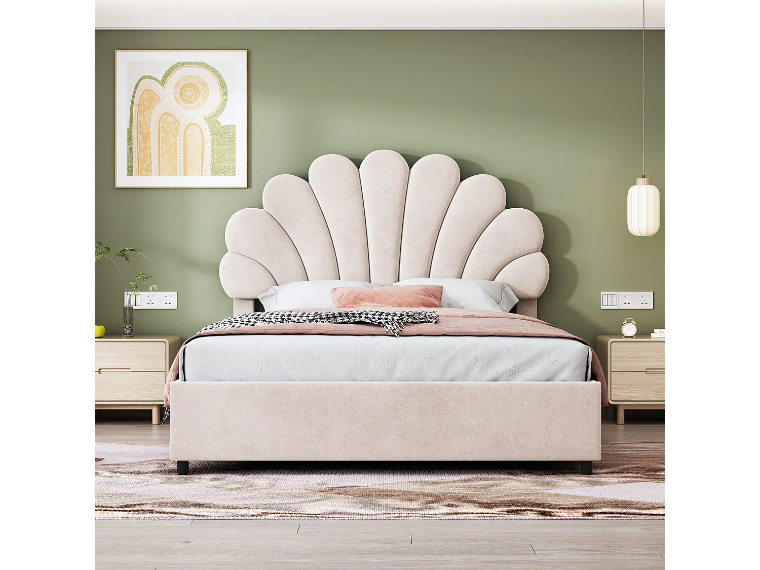 Lit coffre 140x200 cm - Lit adulte avec tête de lit réglable et sommier à lattes - velours beige