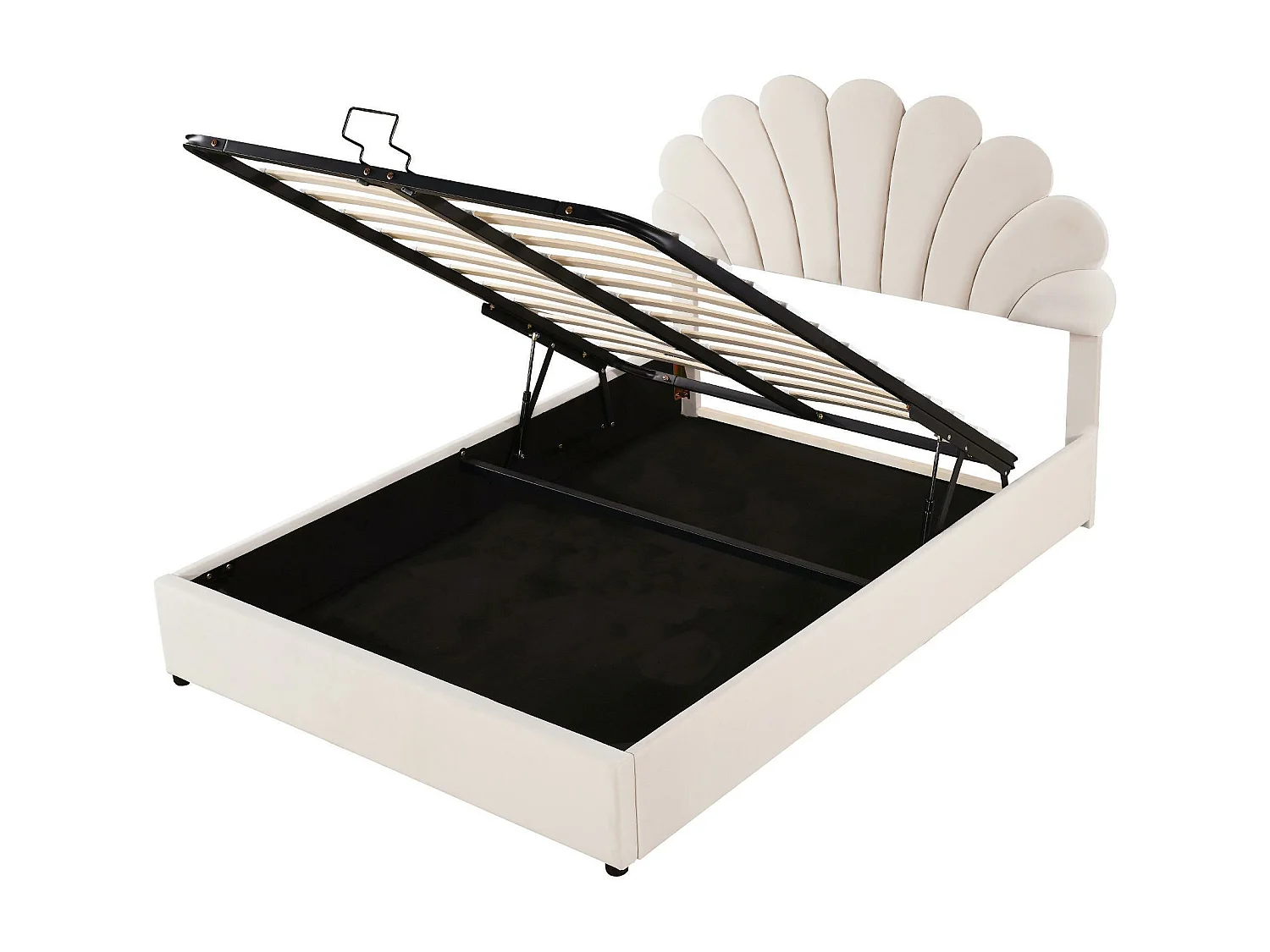 Lit coffre 140x200 cm - Lit adulte avec tête de lit réglable et sommier à lattes - velours beige