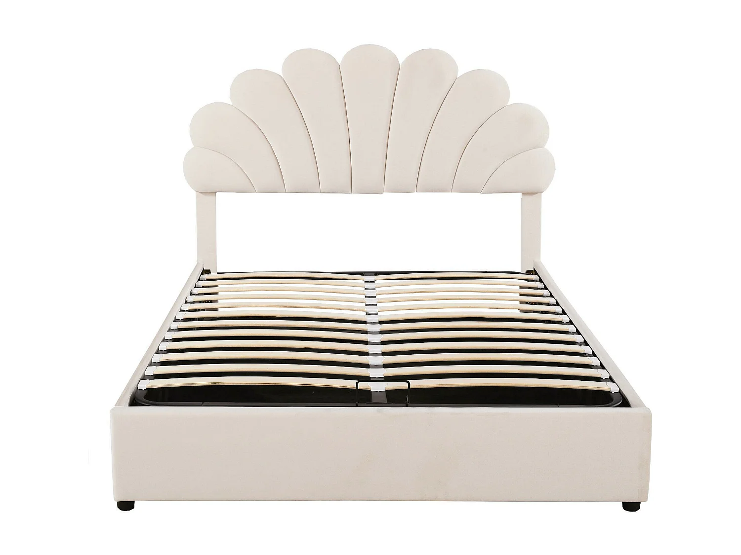 Lit coffre 140x200 cm - Lit adulte avec tête de lit réglable et sommier à lattes - velours beige