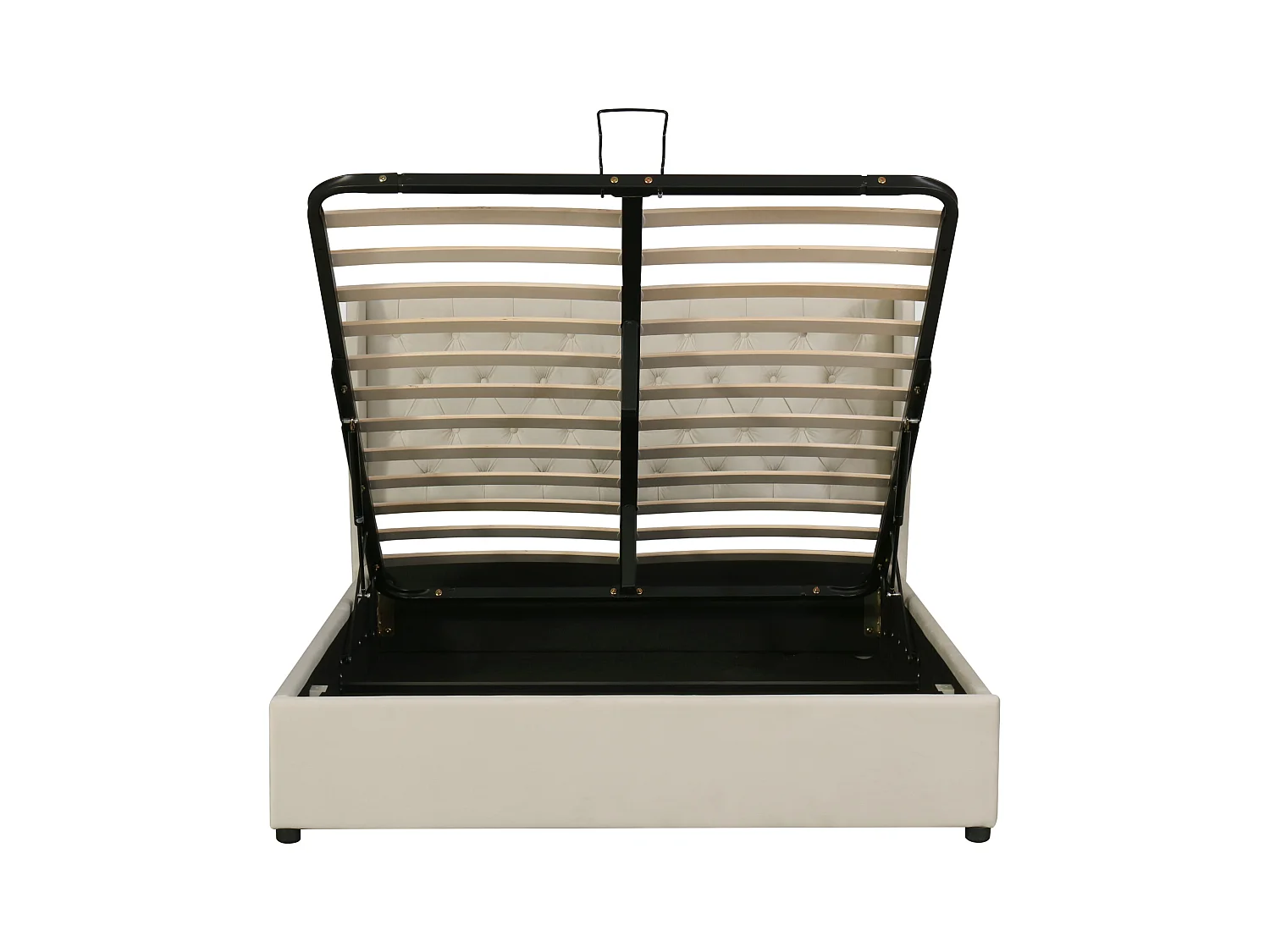 Lit coffre 140x200 cm - Lit adulte avec tête de lit capitonnée - tissu velours - beige - sans matelas