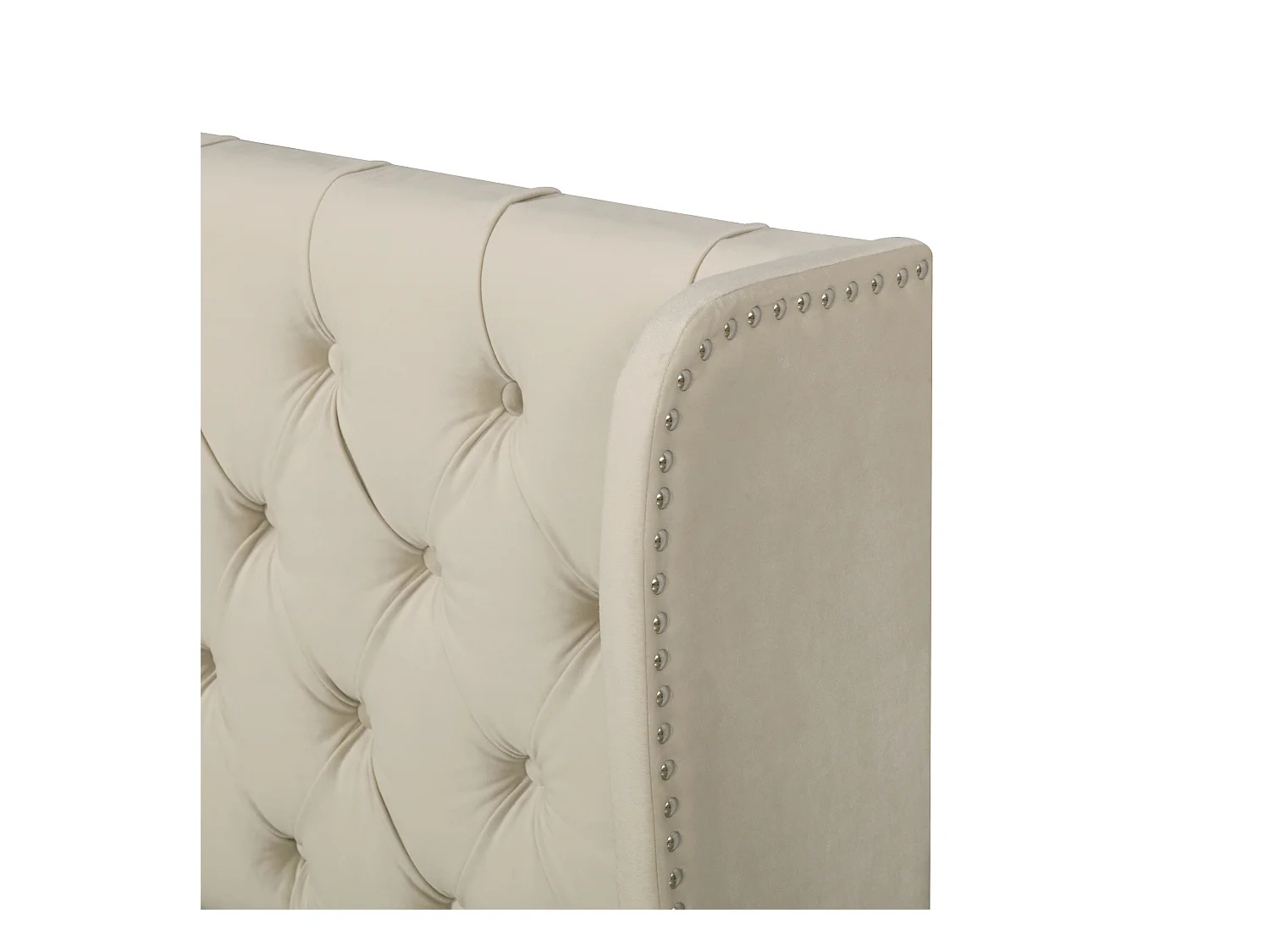 Lit coffre 140x200 cm - Lit adulte avec tête de lit capitonnée - tissu velours - beige - sans matelas
