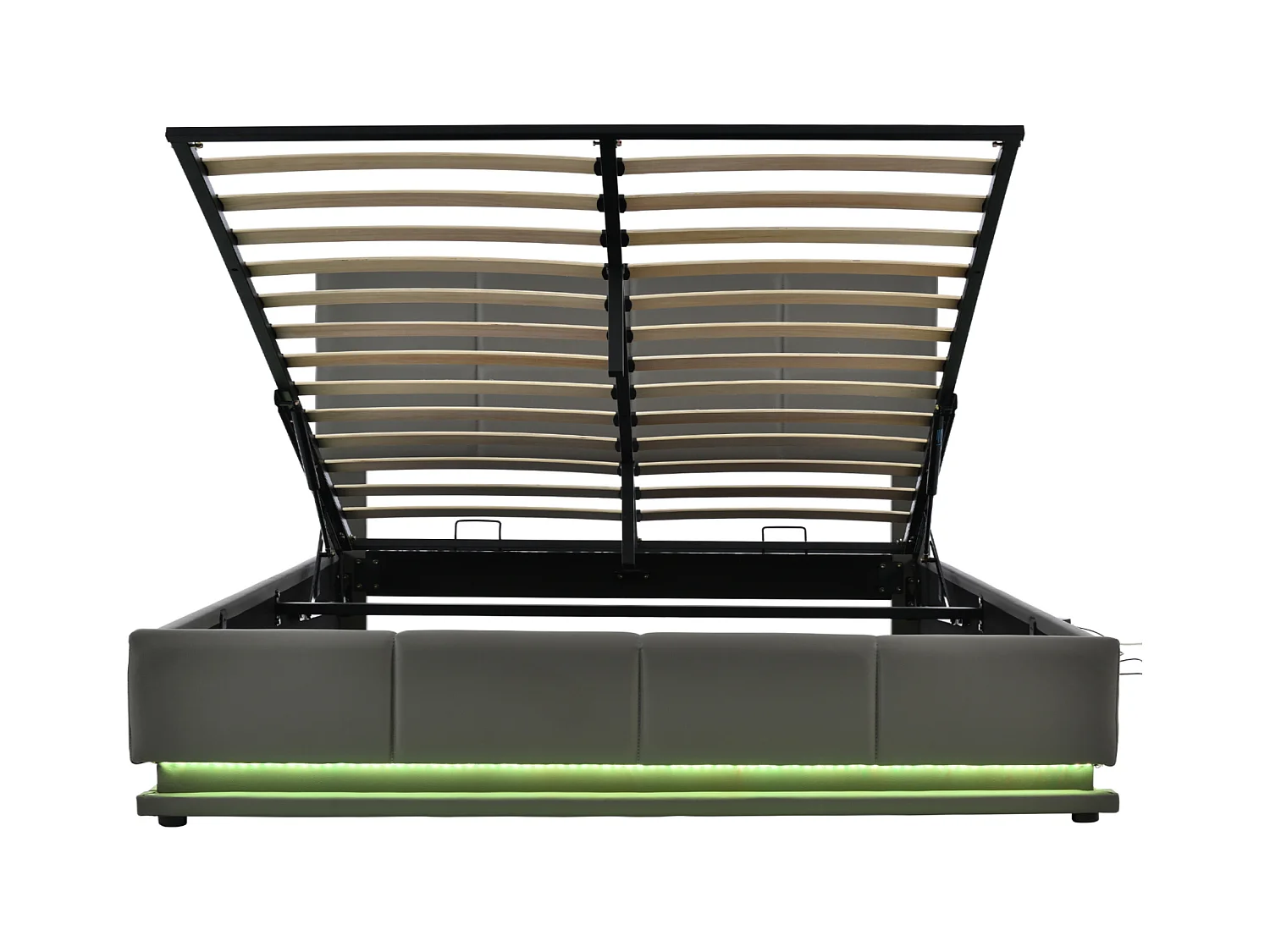 Lit coffre 160x200 cm - Lit adulte avec éclairage LED et tête de lit réglable - PU gris - sans matelas