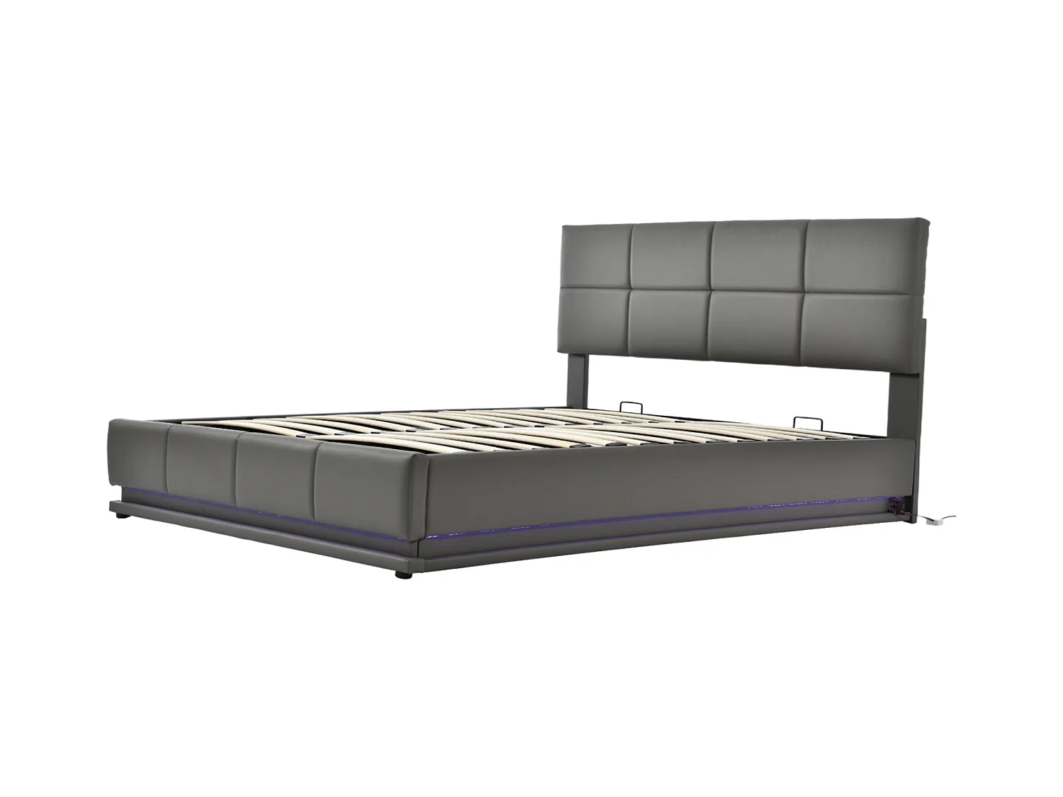 Lit coffre 160x200 cm - Lit adulte avec éclairage LED et tête de lit réglable - PU gris - sans matelas