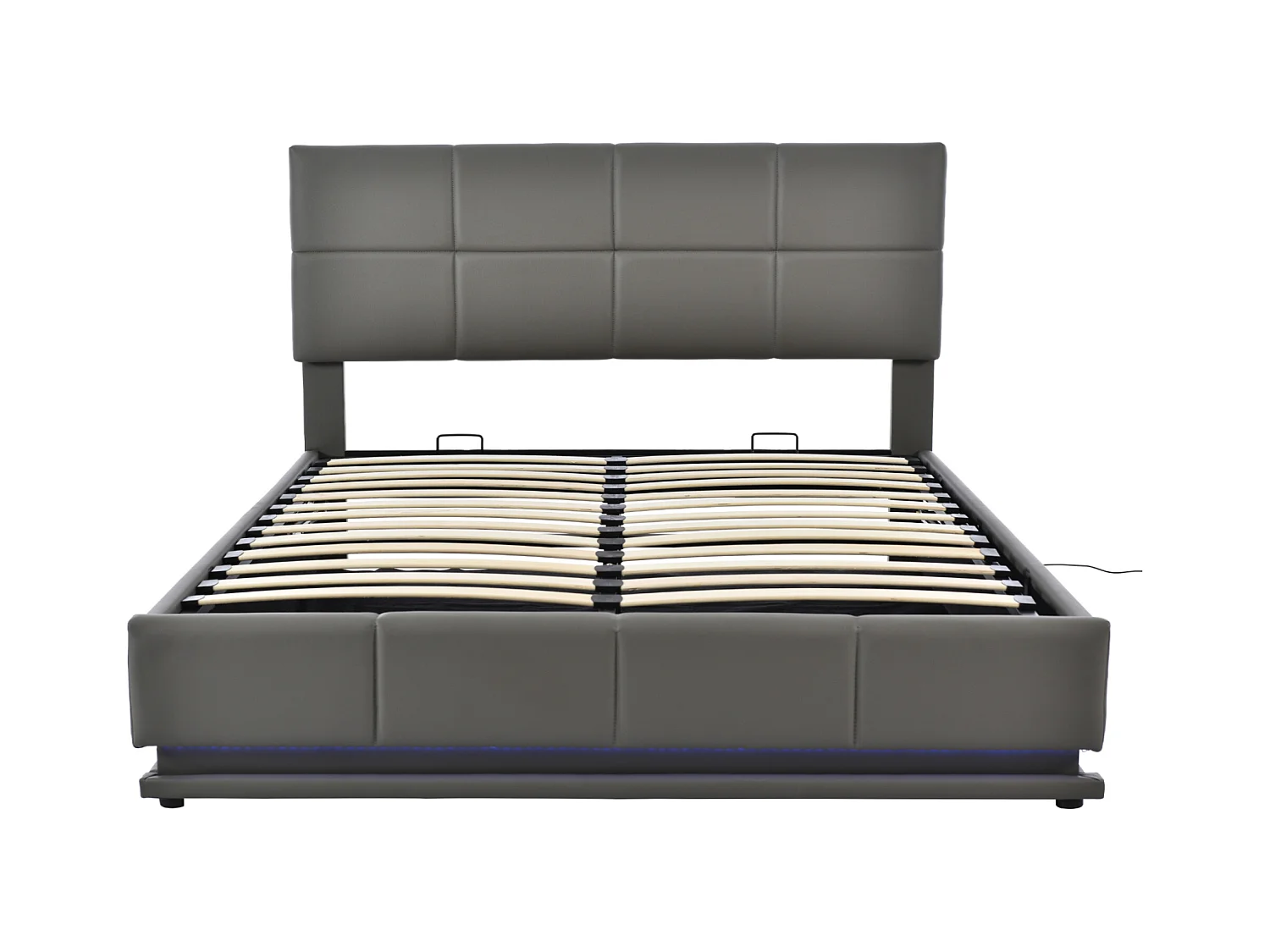 Lit coffre 160x200 cm - Lit adulte avec éclairage LED et tête de lit réglable - PU gris - sans matelas