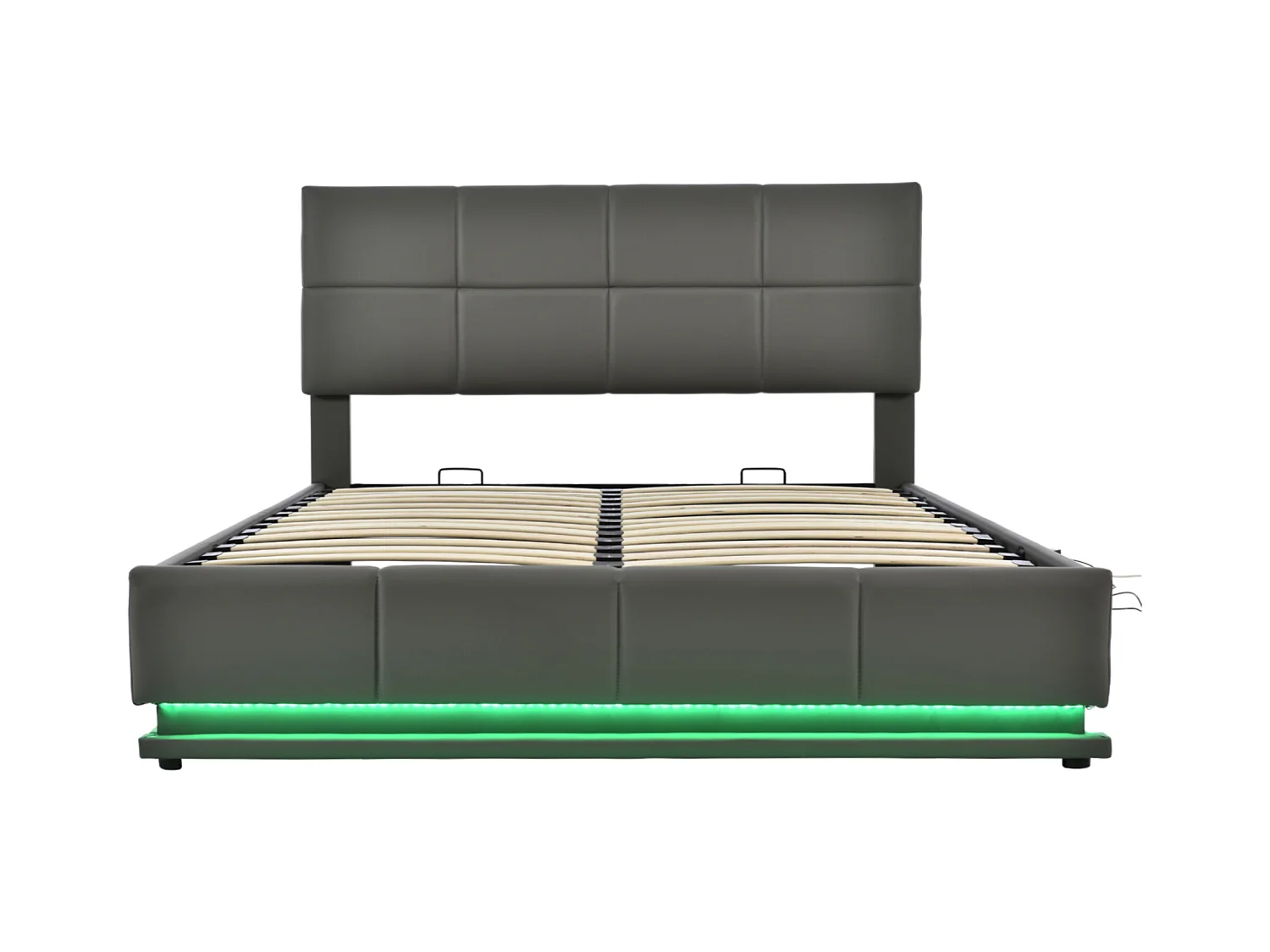 Lit coffre 160x200 cm - Lit adulte avec éclairage LED et tête de lit réglable - PU gris - sans matelas