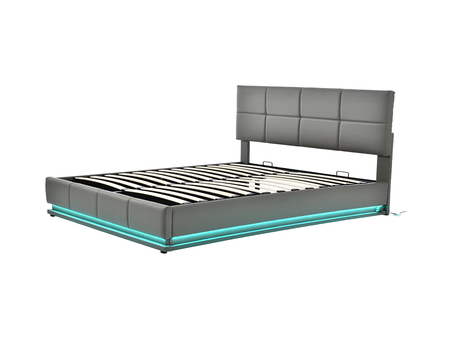 Lit coffre 160x200 cm - Lit adulte avec éclairage LED et tête de lit réglable - PU gris - sans matelas