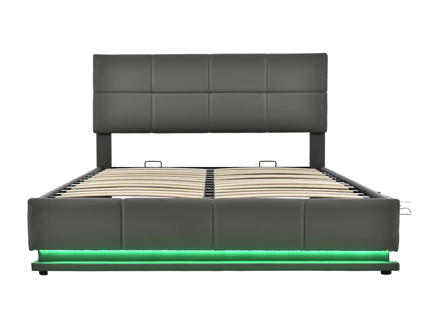 Łóżko 160x200 cm z pojemnikiem - Łóżko dla dorosłych z oświetleniem LED i regulowanym zagłówkiem - szary poliuretan - bez materaca