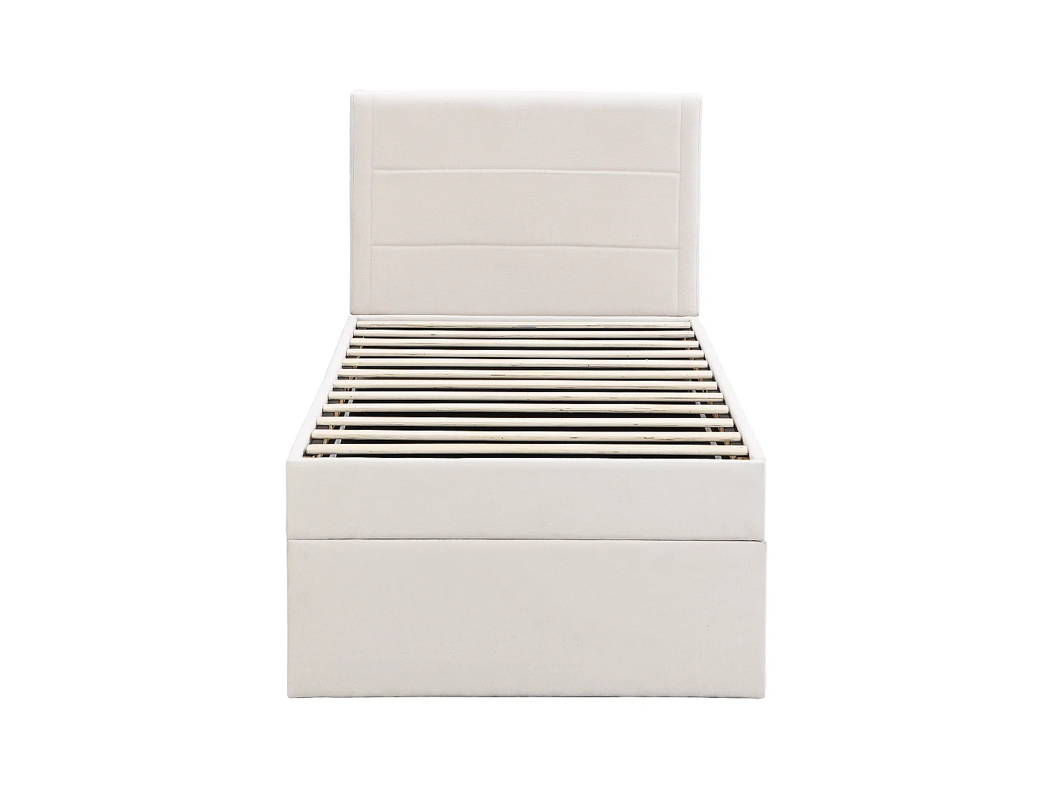 Lit coffre 90x200 cm - Lit enfant avec sommier à lattes - lin beige - sans matelas