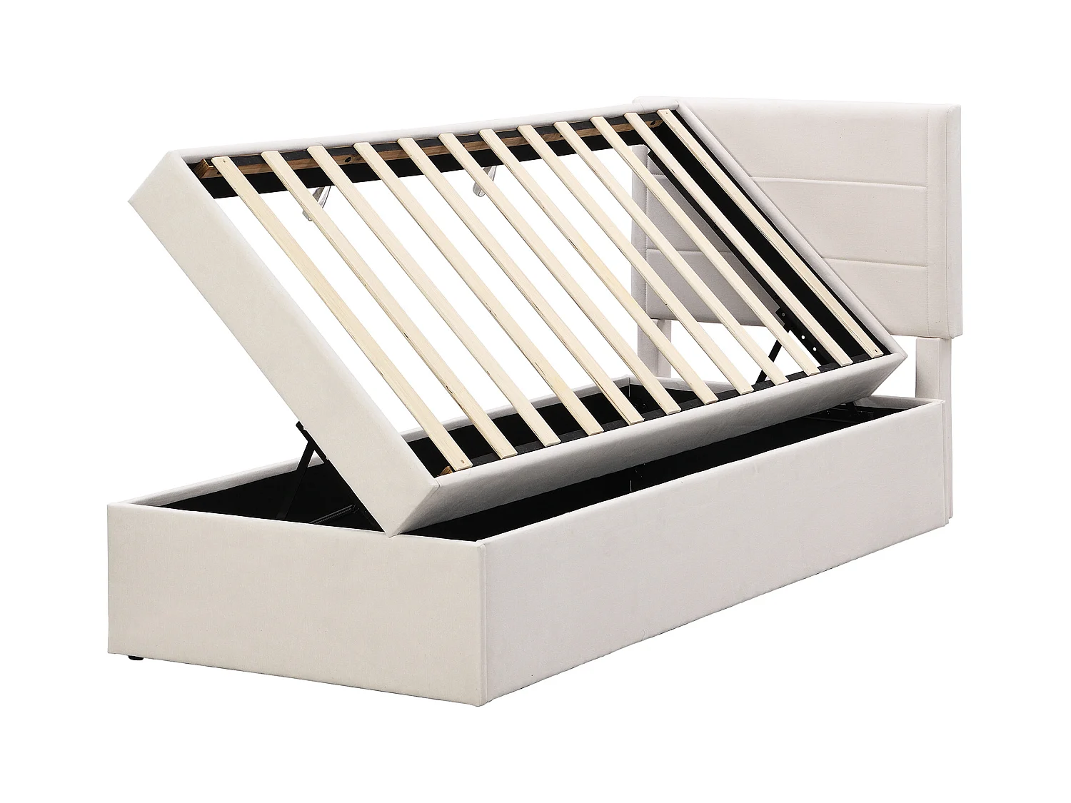 Lit coffre 90x200 cm - Lit enfant avec sommier à lattes - lin beige - sans matelas