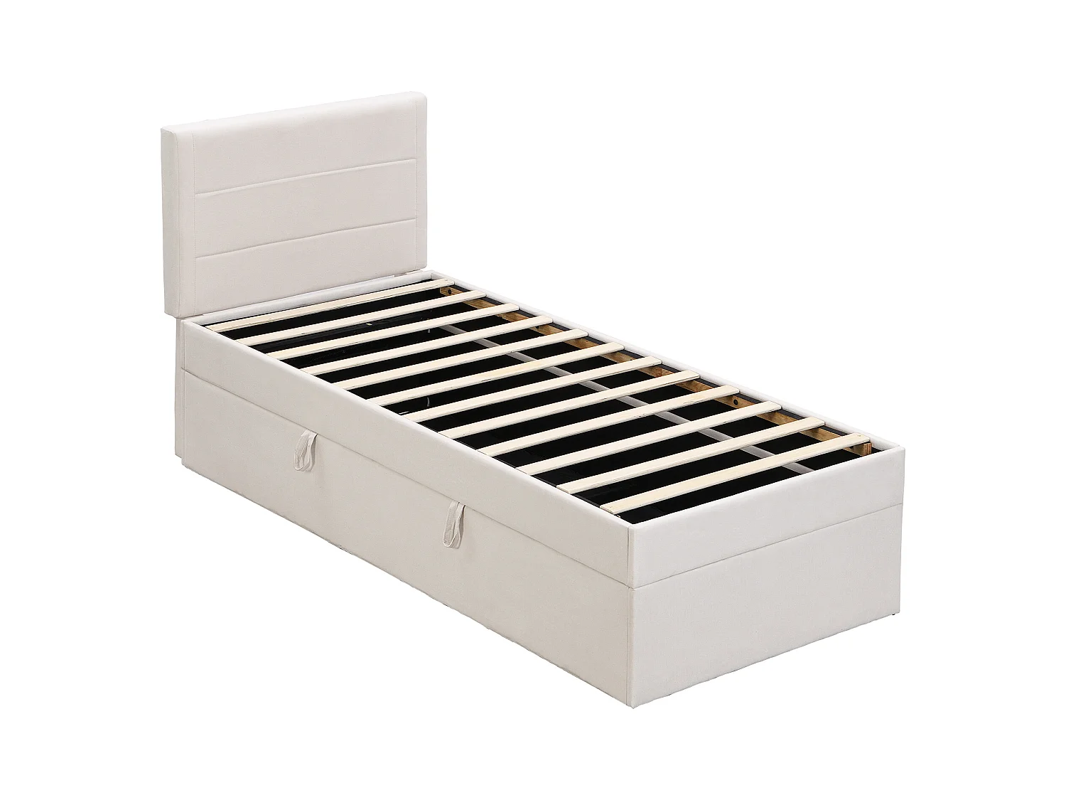 Lit coffre 90x200 cm - Lit enfant avec sommier à lattes - lin beige - sans matelas
