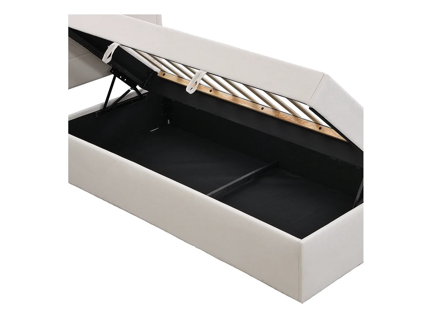 Lit coffre 90x200 cm - Lit enfant avec sommier à lattes - lin beige - sans matelas