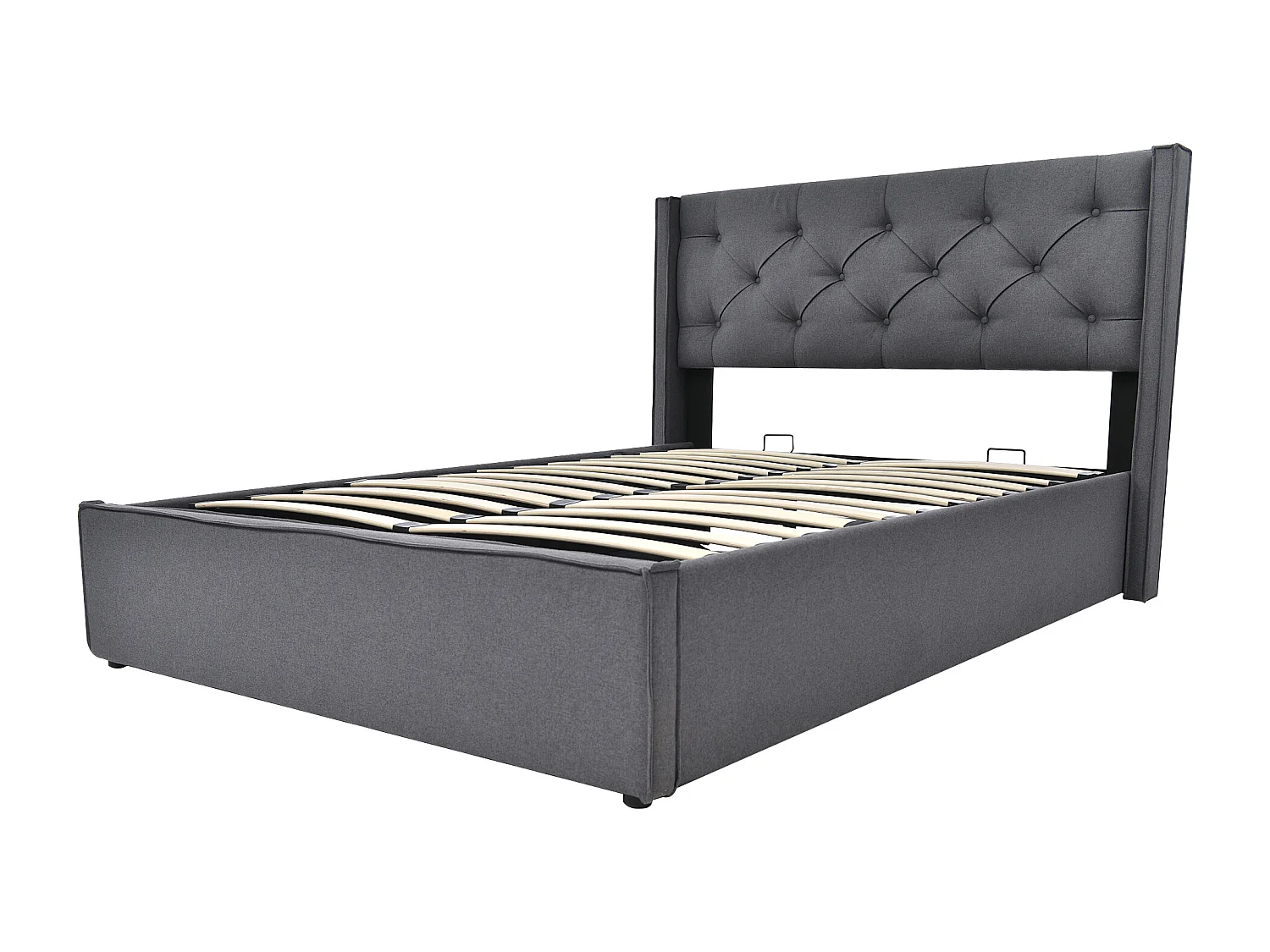 Lit coffre 160x200 cm - Lit double avec sommier à lattes métalliques - gris - coton - sans matelas