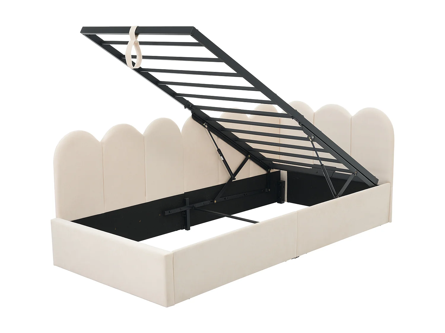 Letto contenitore 90x200 cm - Letto per bambini con schienale imbottito - rete a doghe in metallo - velluto beige