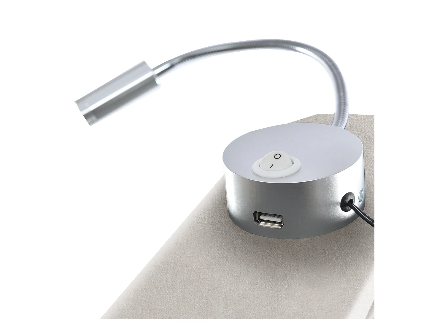 Lit coffre 160x200 cm - Lit adulte avec liseuse et fonction de charge USB - lin beige - sans matelas