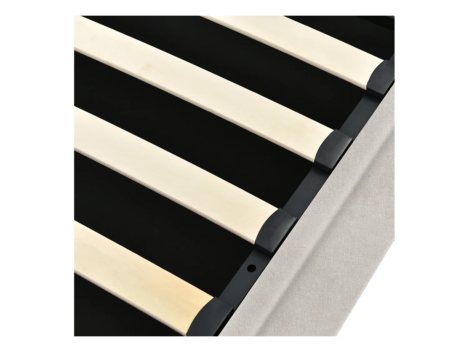 Lit coffre 160x200 cm - Lit adulte avec liseuse et fonction de charge USB - lin beige - sans matelas