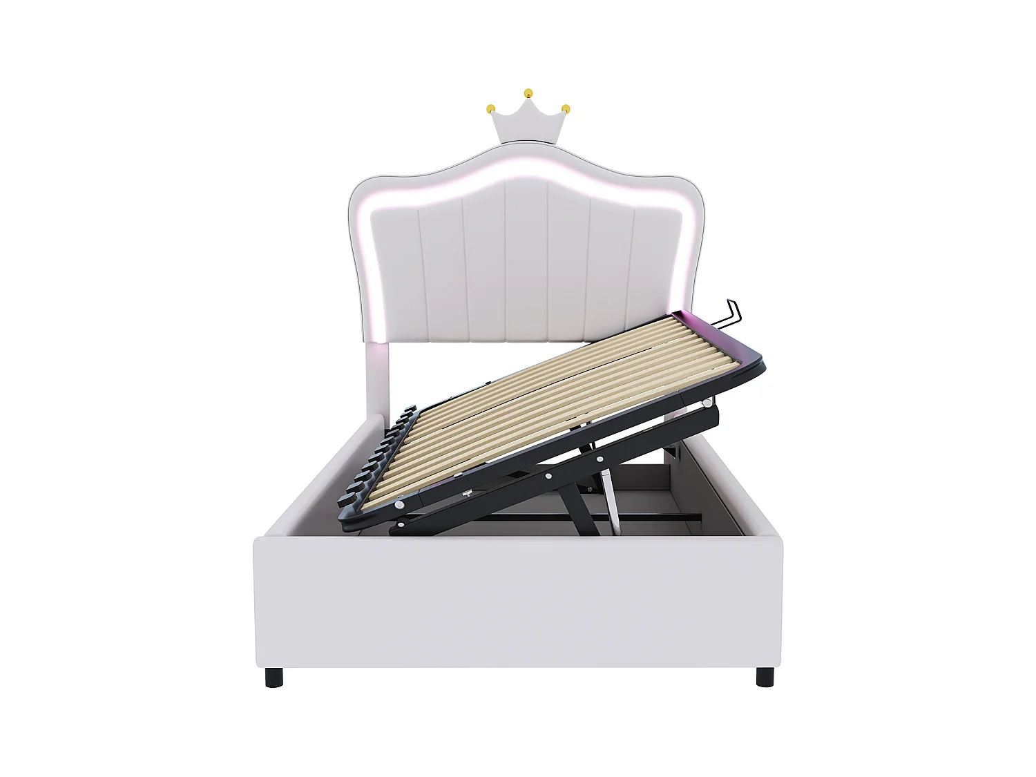 Lit coffre 90x200 cm - Lit enfant avec éclairage LED - tête de lit réglable - PU blanc - sans matelas