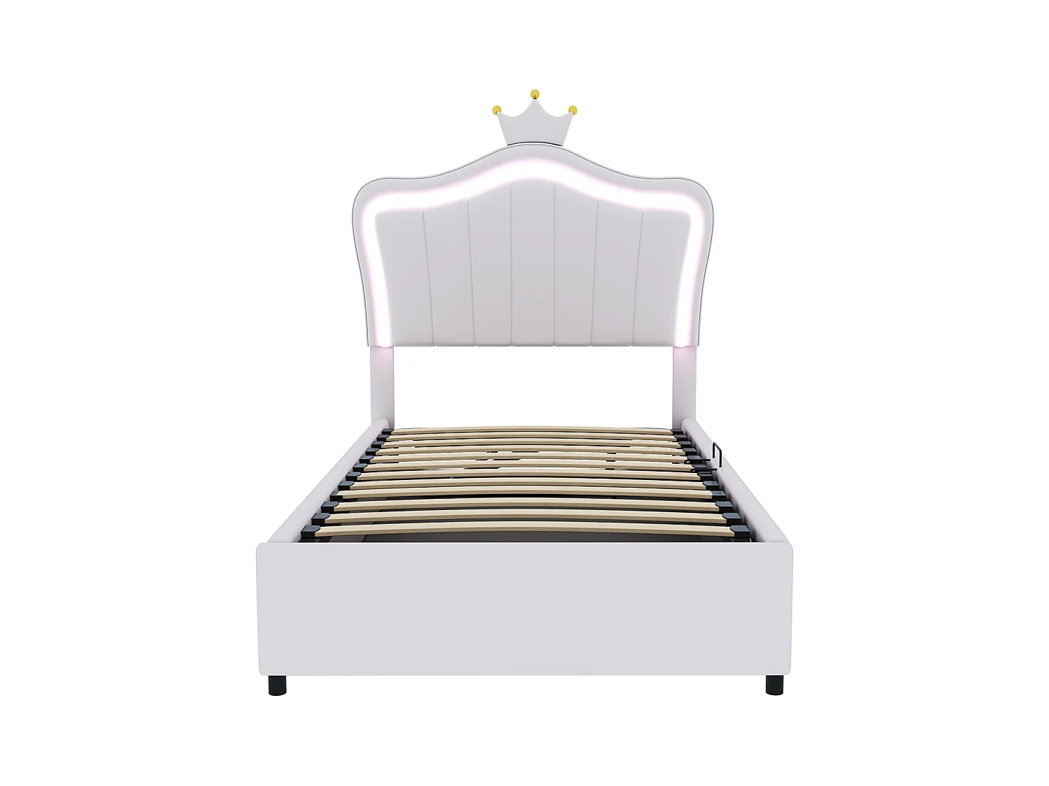 Lit coffre 90x200 cm - Lit enfant avec éclairage LED - tête de lit réglable - PU blanc - sans matelas