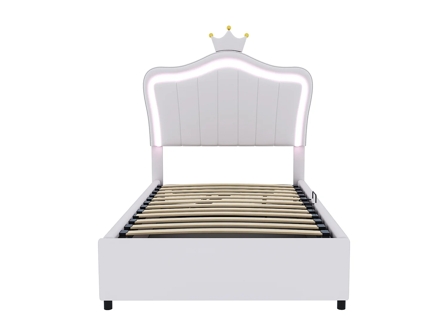 Lit coffre 90x200 cm - Lit enfant avec éclairage LED - tête de lit réglable - PU blanc - sans matelas