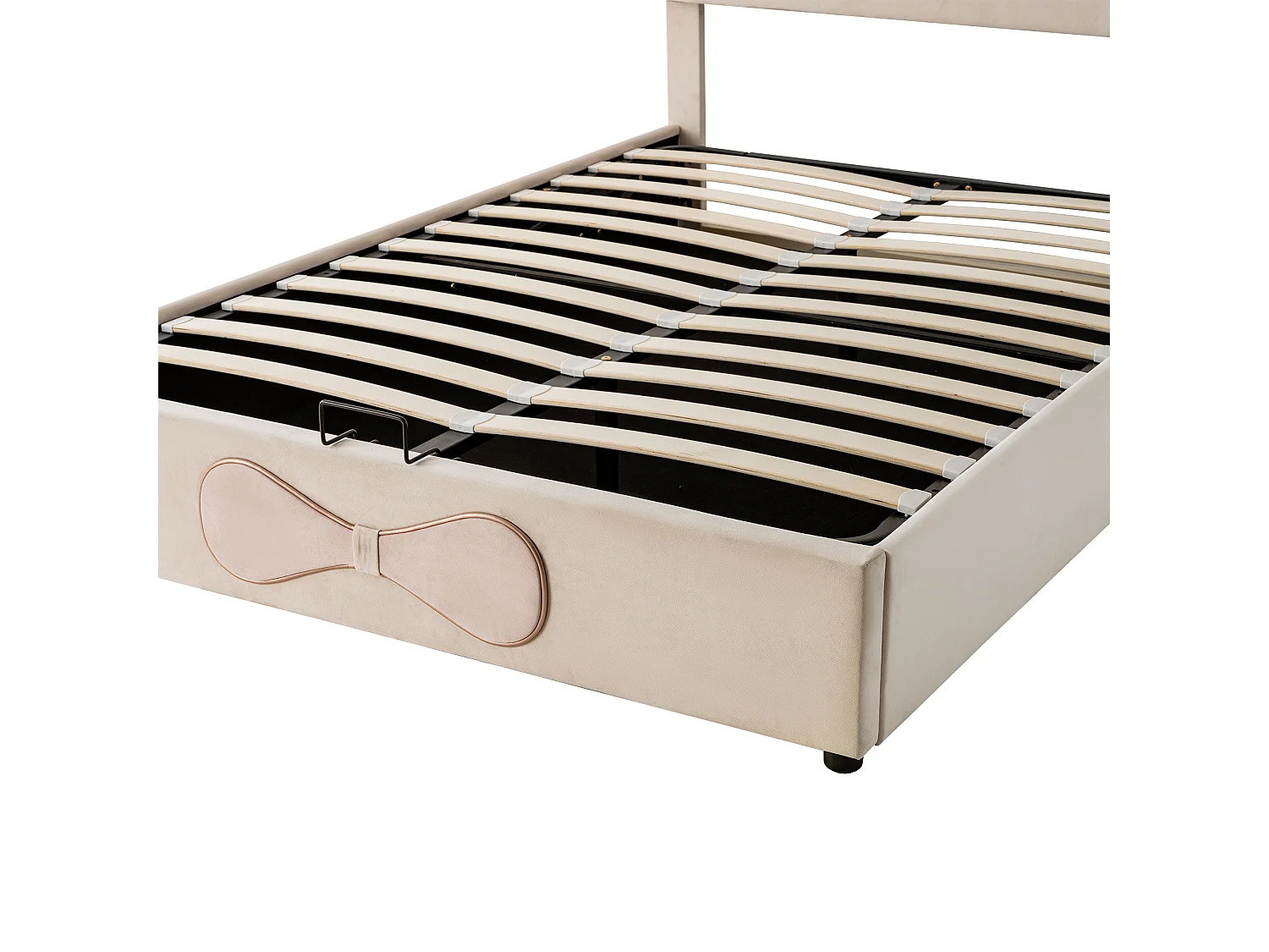 Lit coffre 140x200 cm - Lit double avec tête de lit noeud papillon - beige et rose - velours - sans matelas