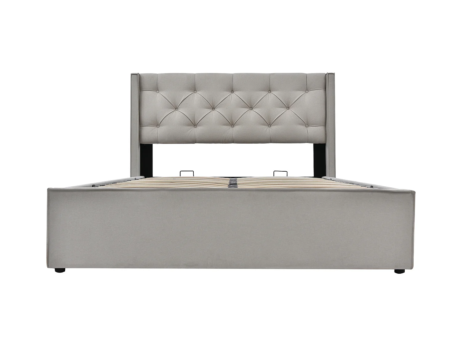 Cama con almacenaje 160x200 cm - Cama doble con somier de láminas metálicas - gris claro - algodón - sin colchón