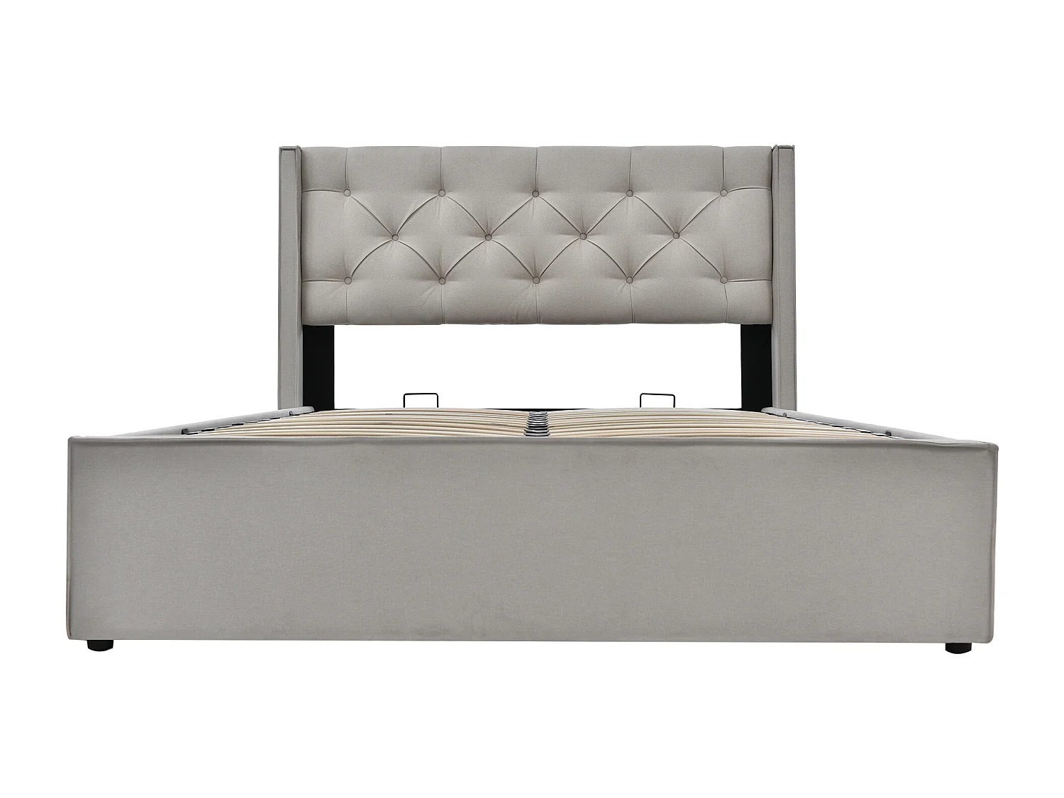 Lit coffre 160x200 cm - Lit double avec sommier à lattes métalliques - gris clair - coton - sans matelas
