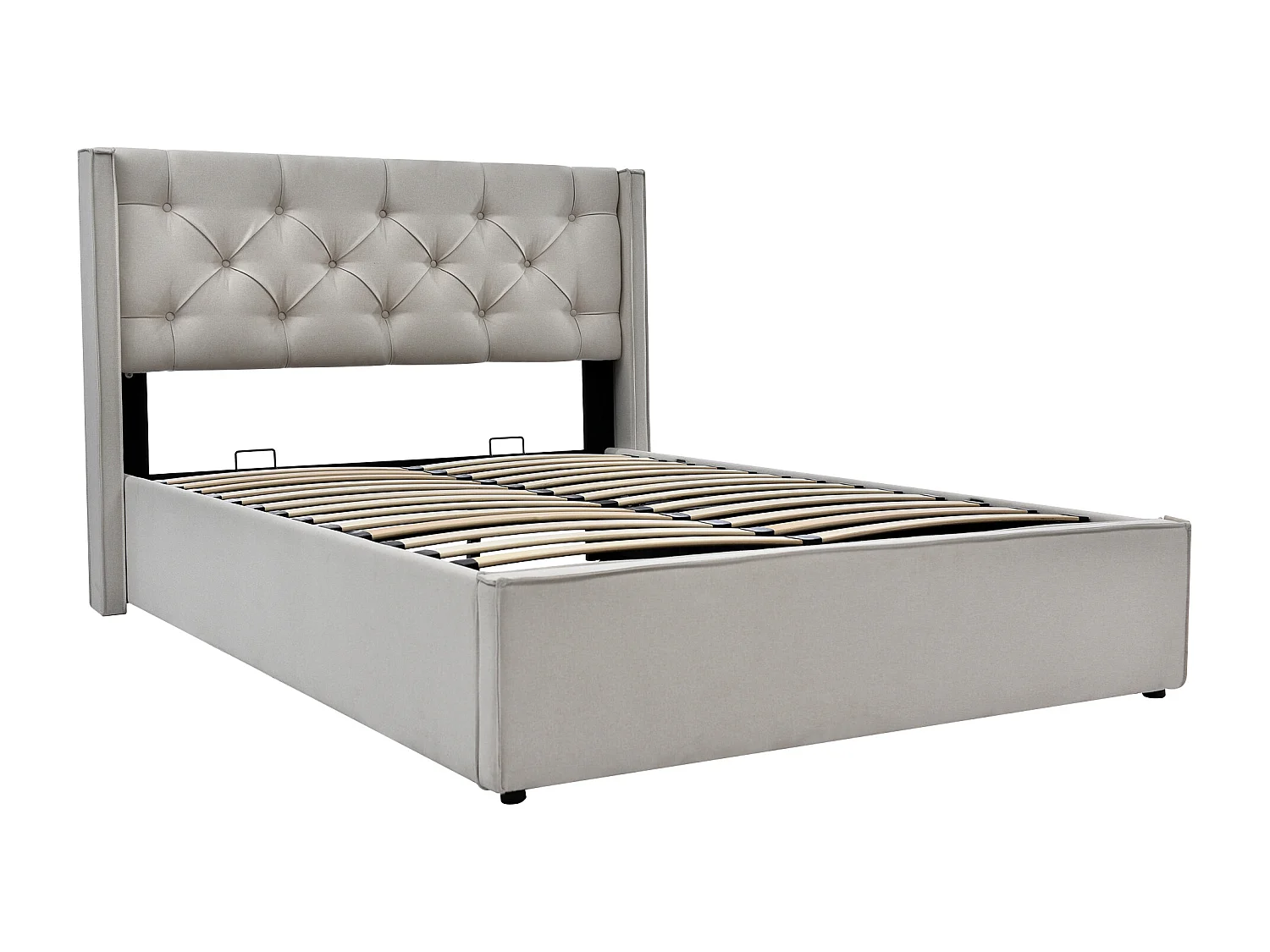 Lit coffre 160x200 cm - Lit double avec sommier à lattes métalliques - gris clair - coton - sans matelas