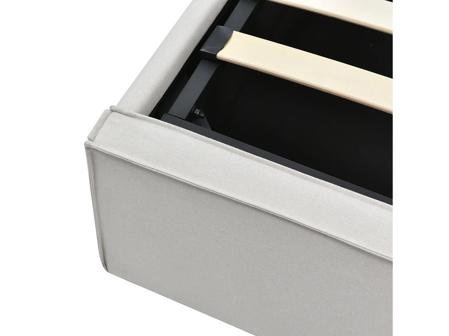 Lit coffre 160x200 cm - Lit double avec sommier à lattes métalliques - gris clair - coton - sans matelas