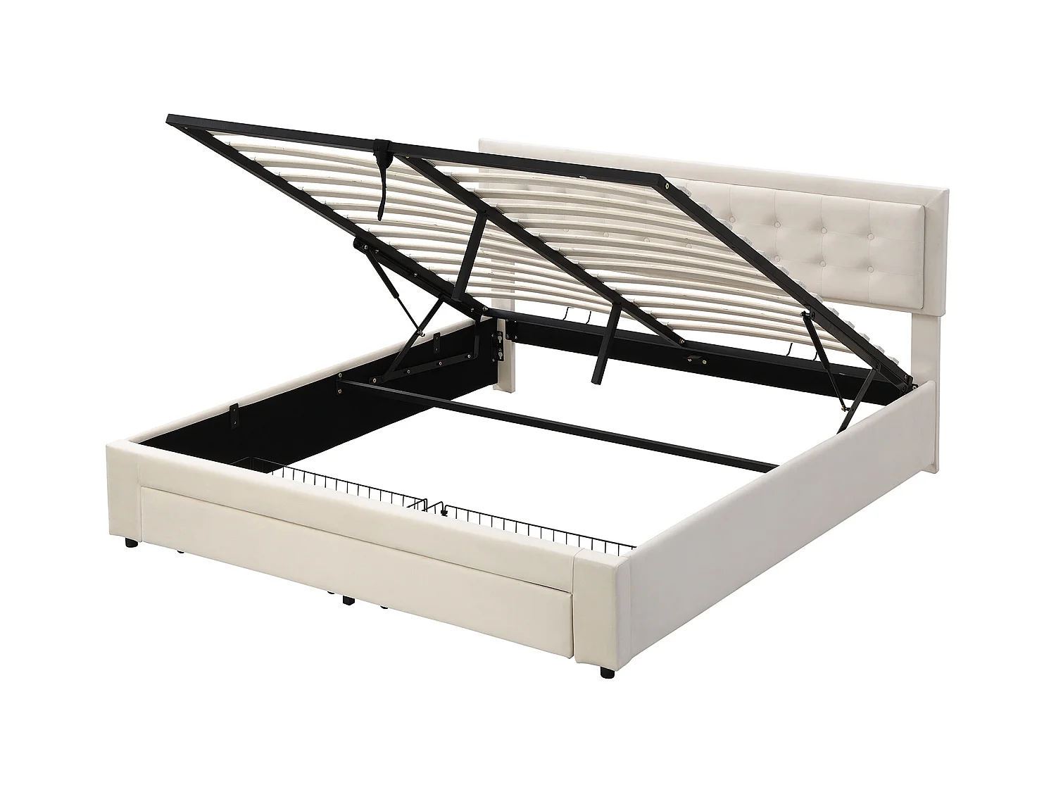 Letto contenitore 160x200 cm - Letto imbottito con cassetti e testiera regolabile - velluto beige - senza materasso