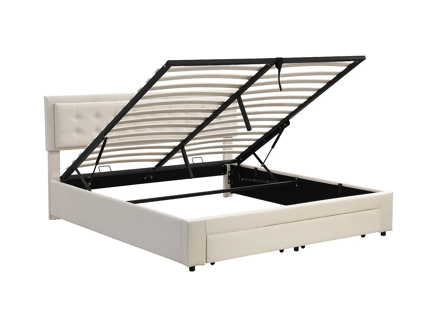 Letto contenitore 160x200 cm - Letto imbottito con cassetti e testiera regolabile - velluto beige - senza materasso