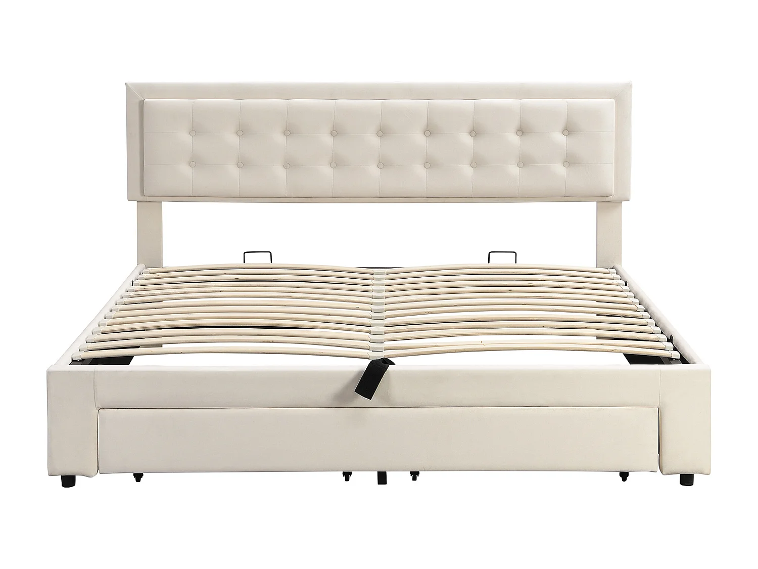 Lit coffre 160x200 cm - Lit adulte avec tiroirs et tête de lit réglable - velours beige - sans matelas