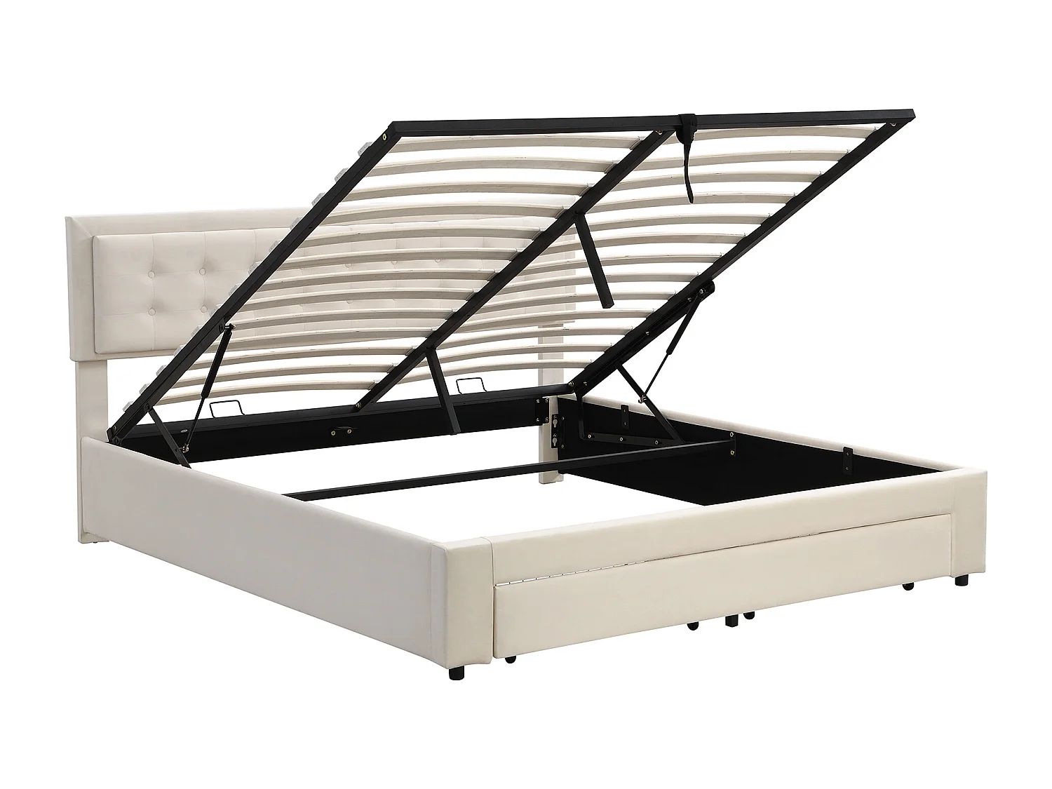 Lit coffre 160x200 cm - Lit adulte avec tiroirs et tête de lit réglable - velours beige - sans matelas