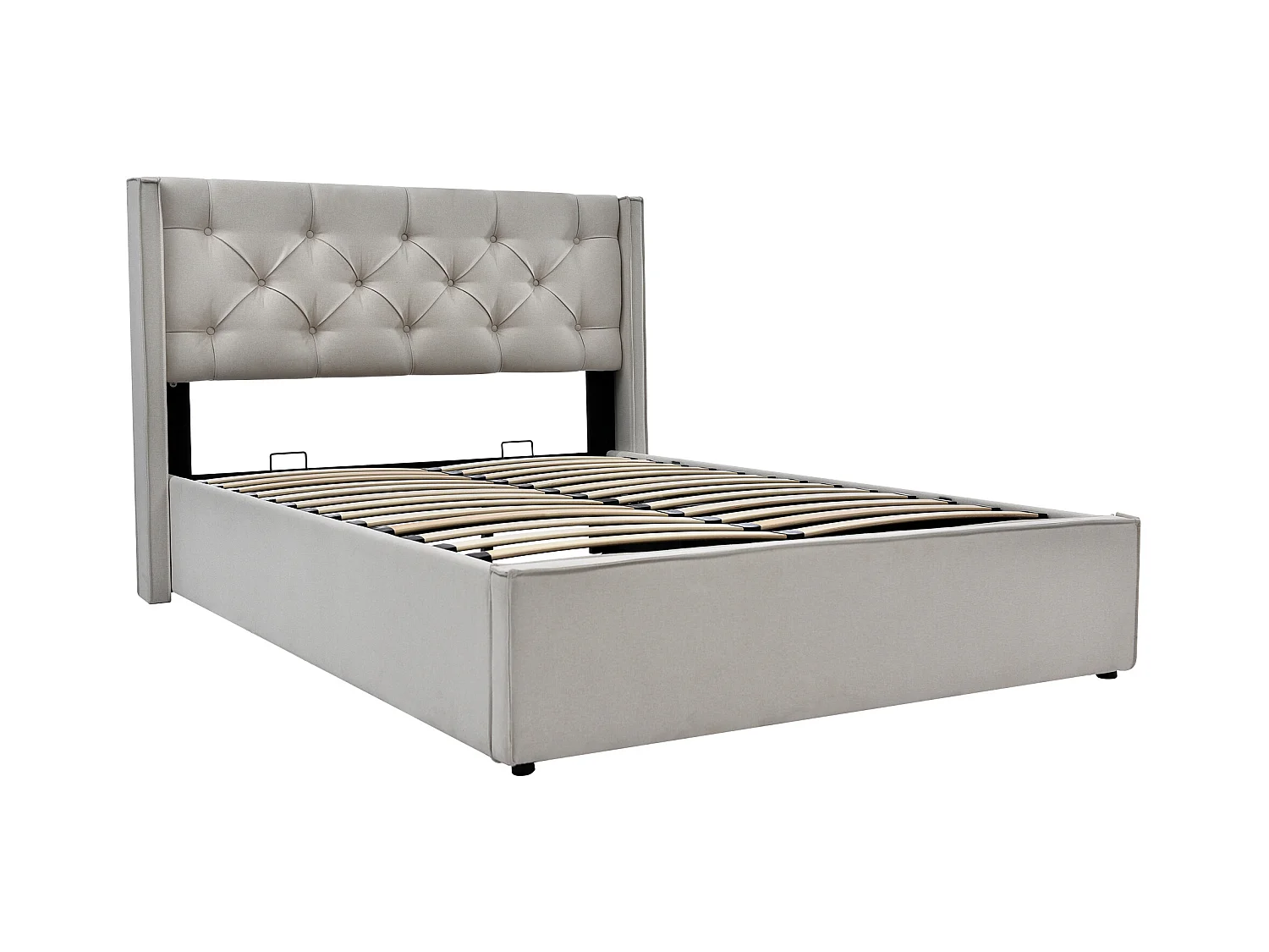 Cama con almacenaje 140x200 cm - Cama para adultos con somier de láminas metálicas - gris claro - algodón - sin colchón